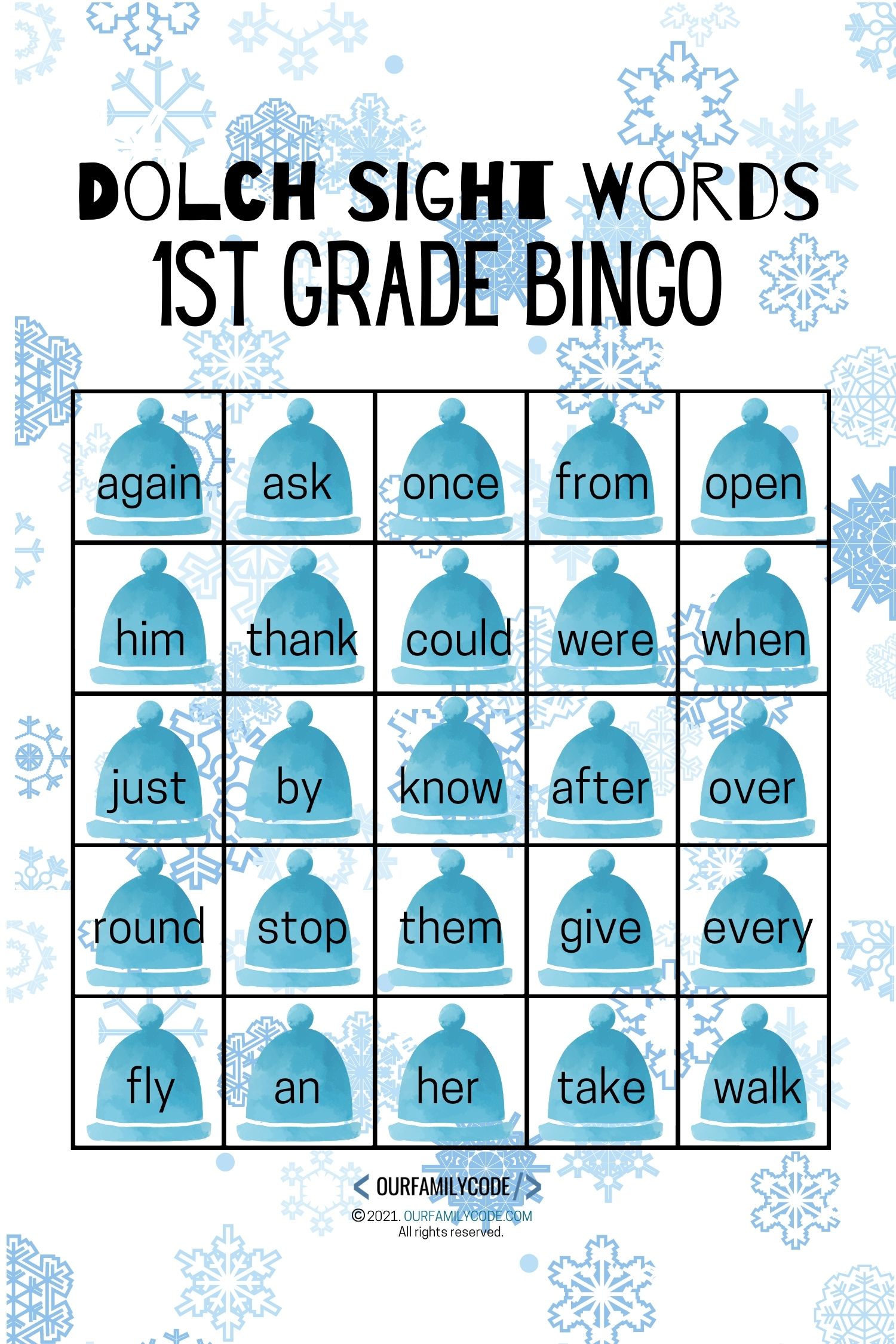 1st grade sight word winter bingo