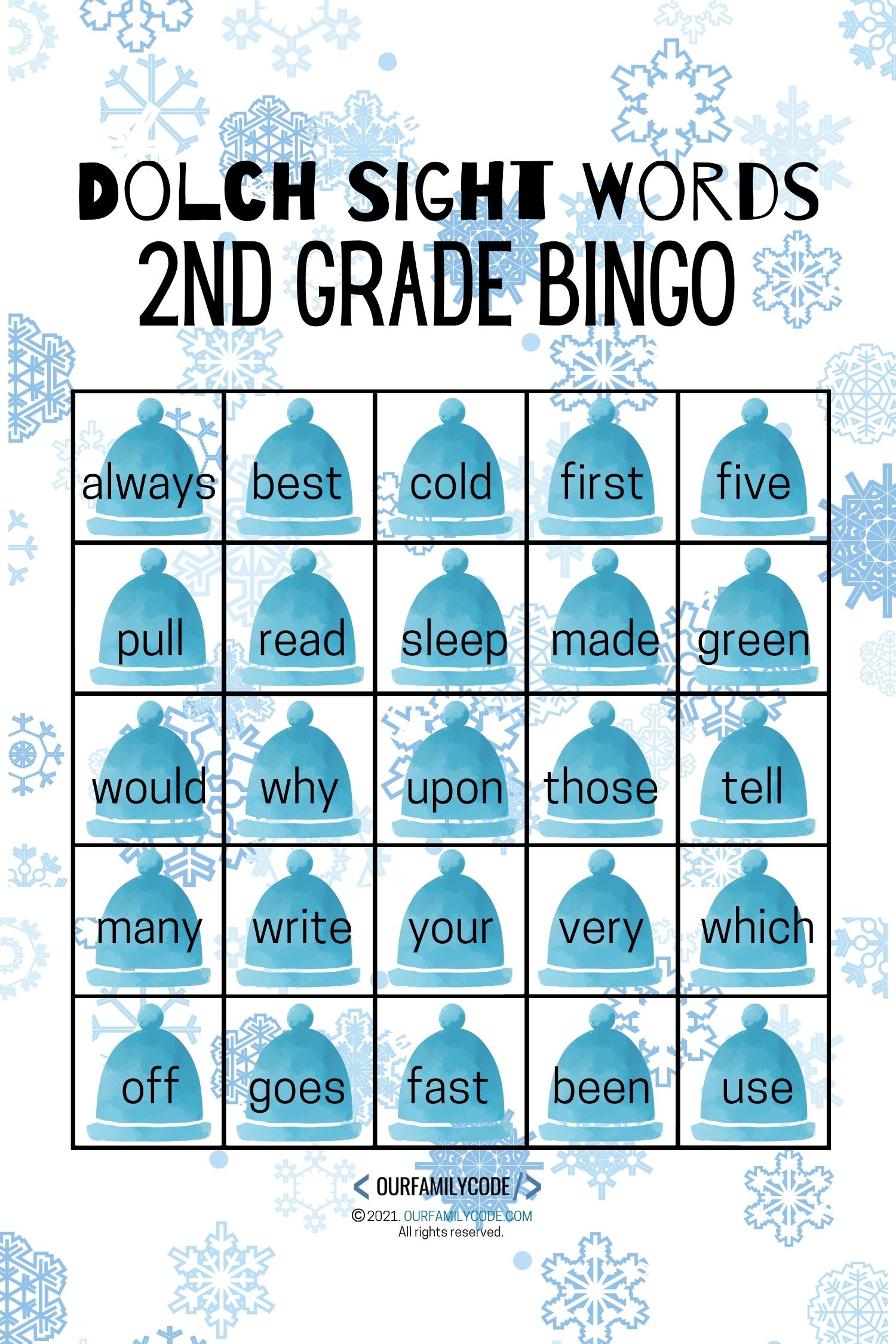 2nd grade dolch sight word bingo cards