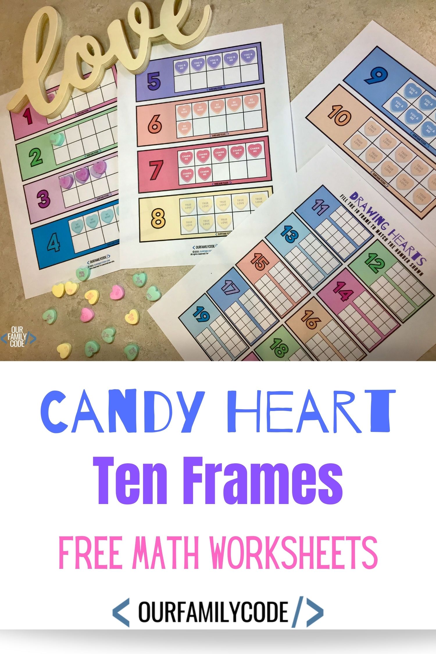 candy heart ten frames preschool kindergarten 1st grade math