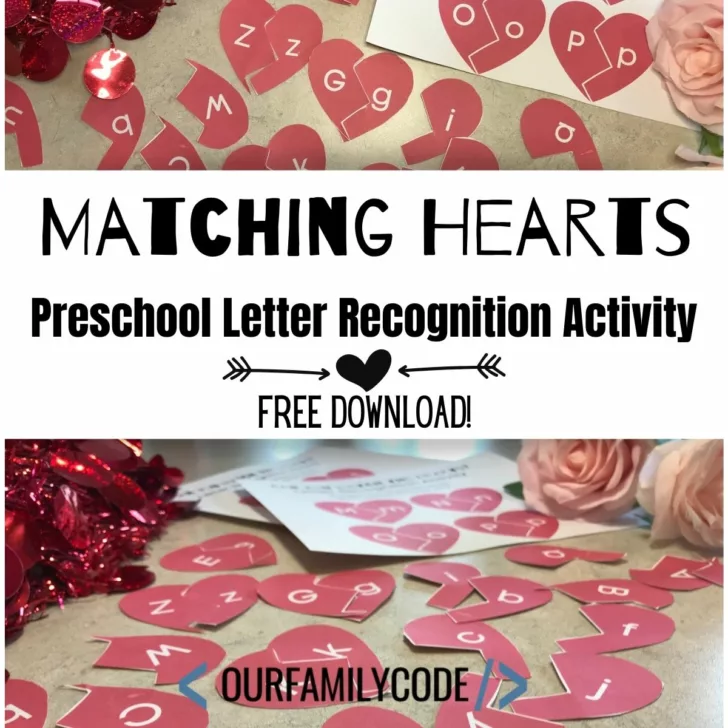 FI Matching Hearts preschool letter recognition activity