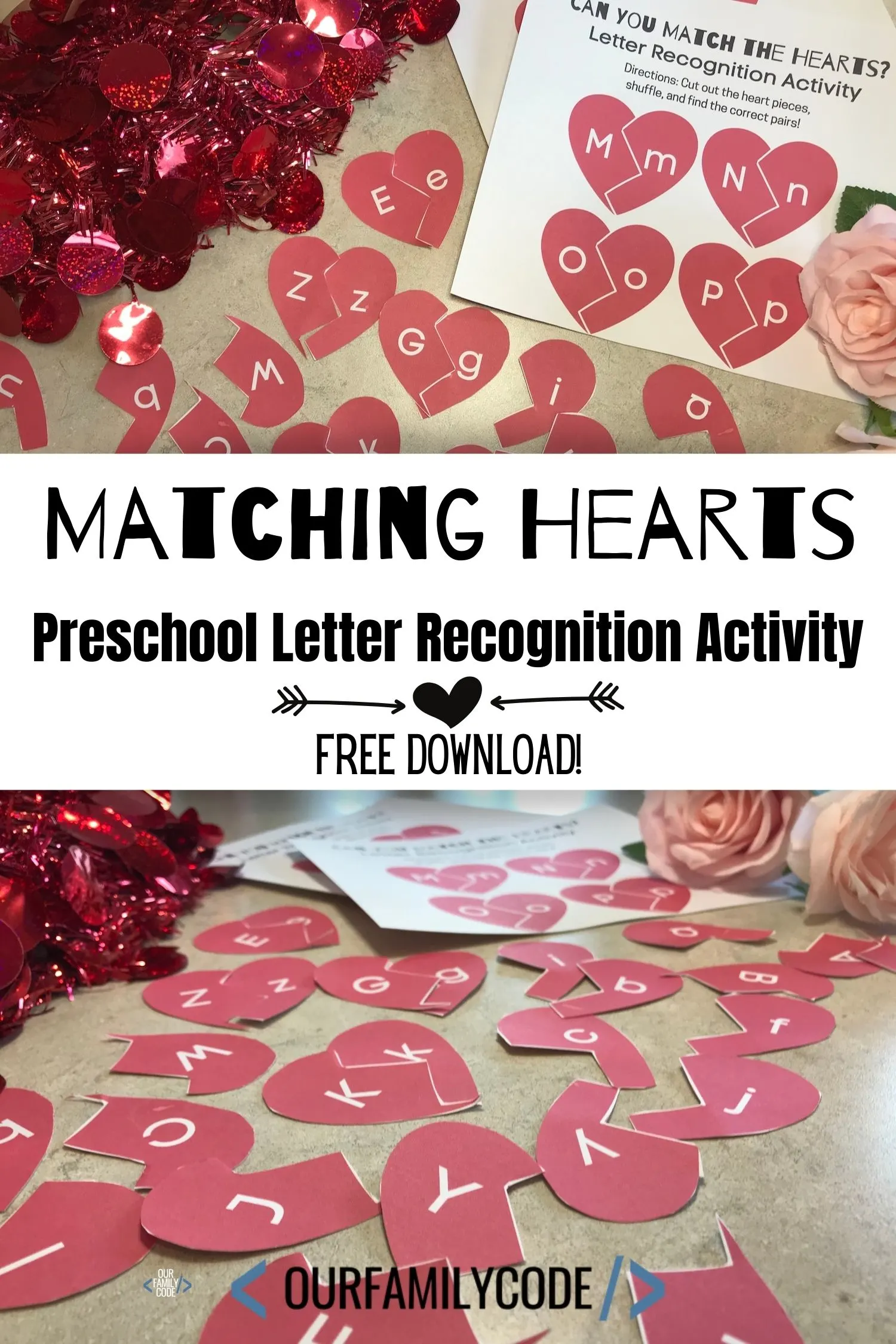 matching heart uppercase lowercase letter recognition and animal beginning letter sounds