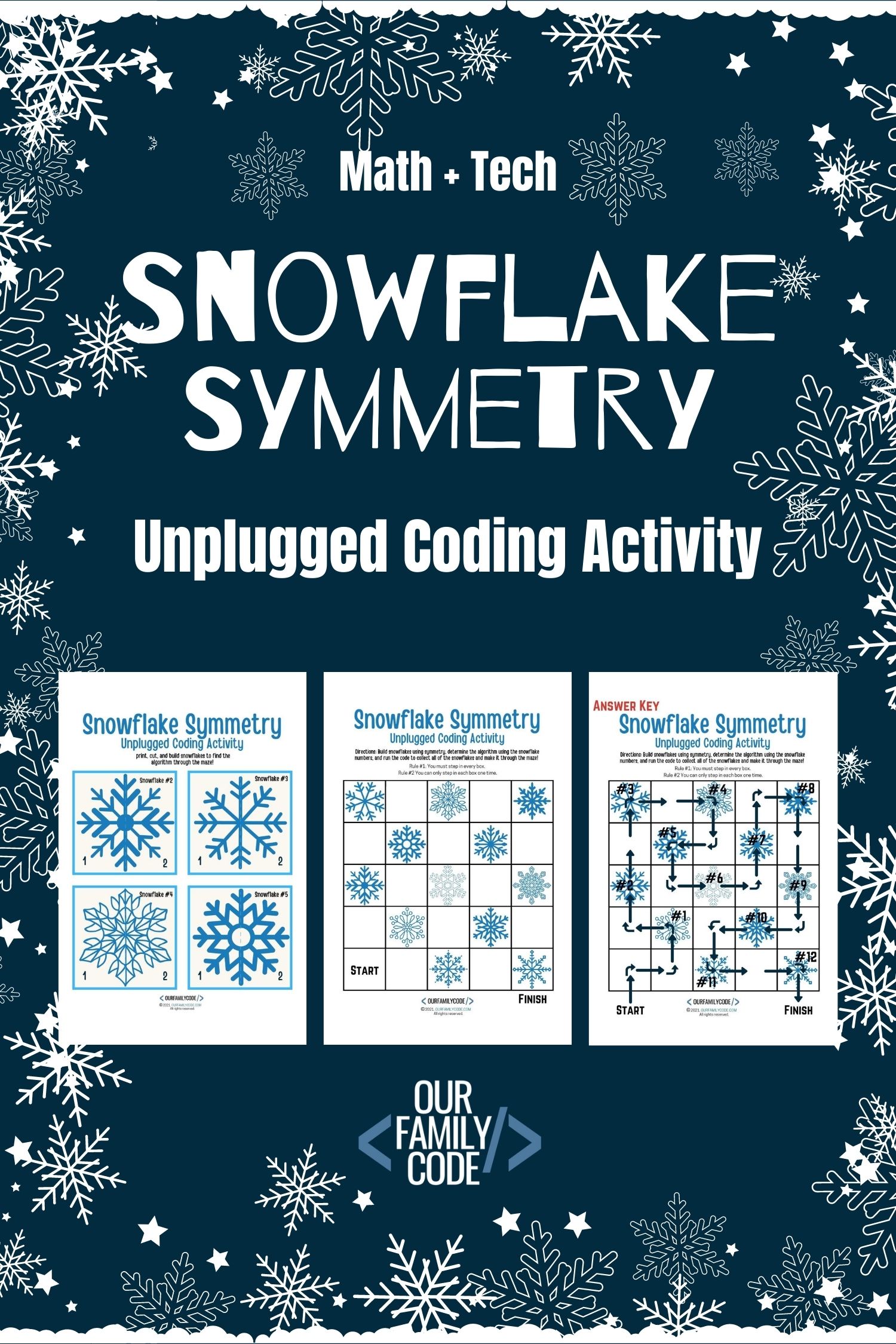 snowflake symmetry unplugged coding activity math tech steam kids
