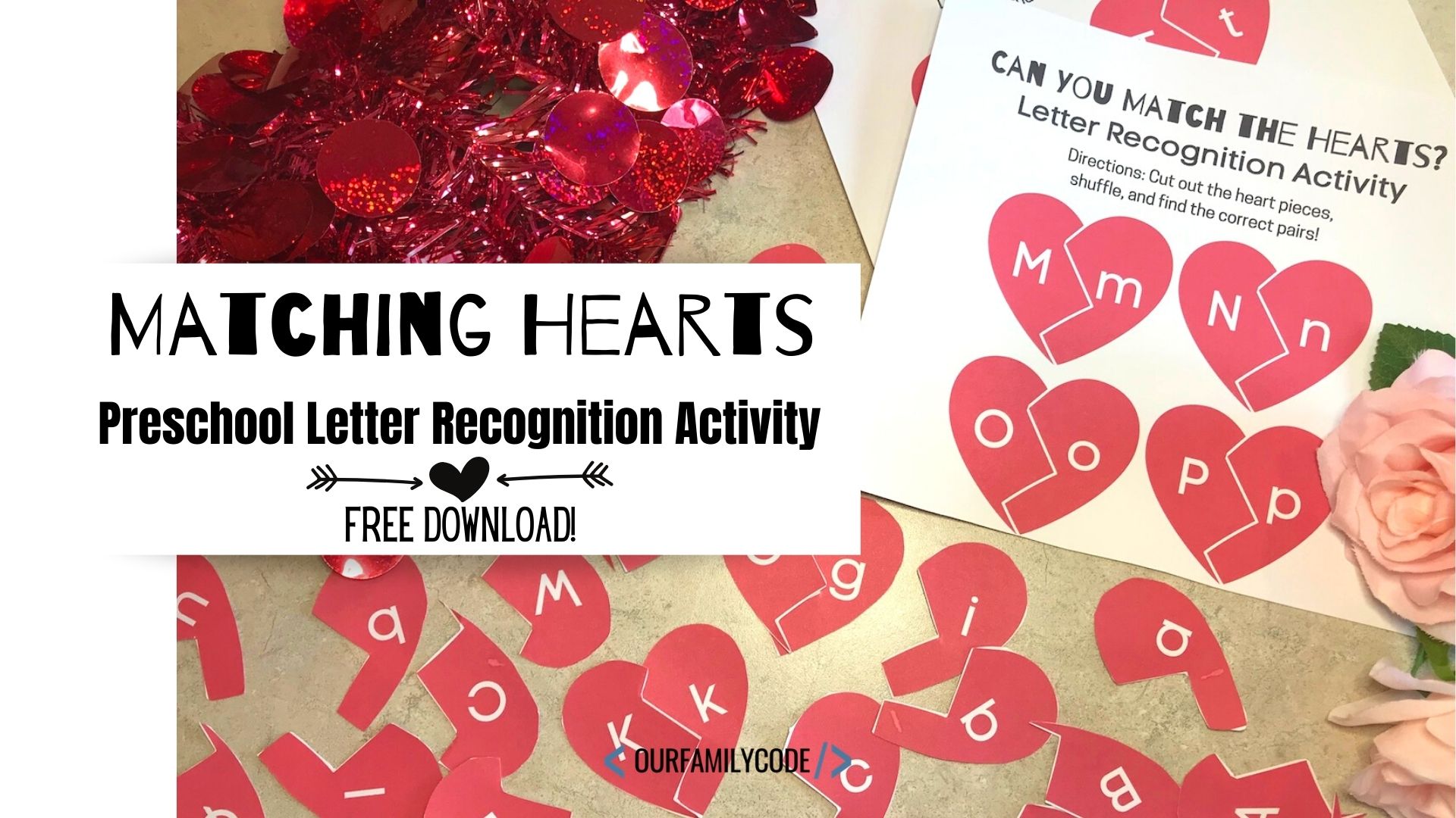 matching hearts preschool letter recognition activity