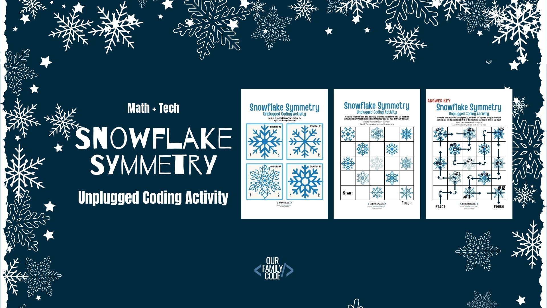 math tech snowflake symmetry unplugged coding activity