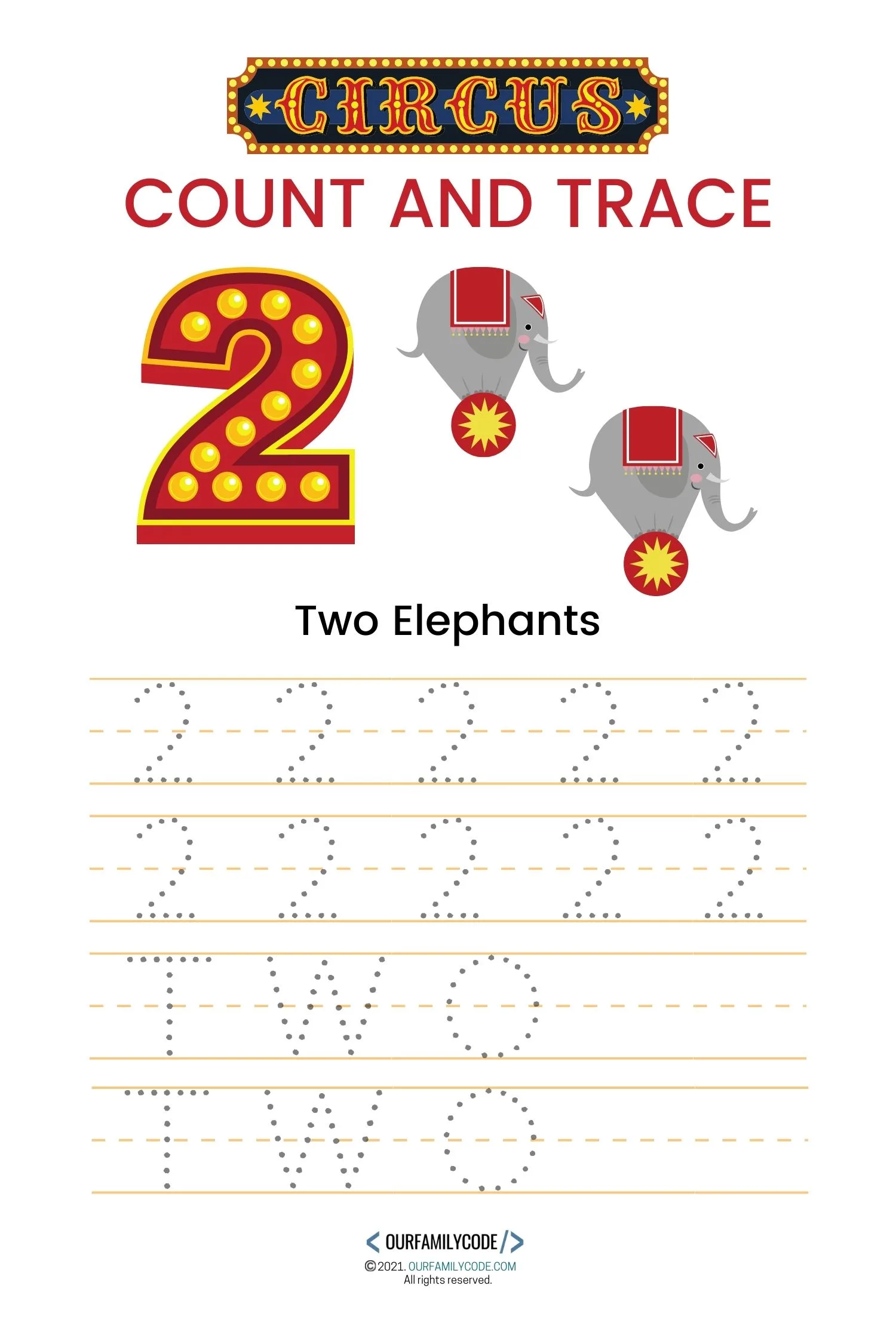 count and trace circus two elephants