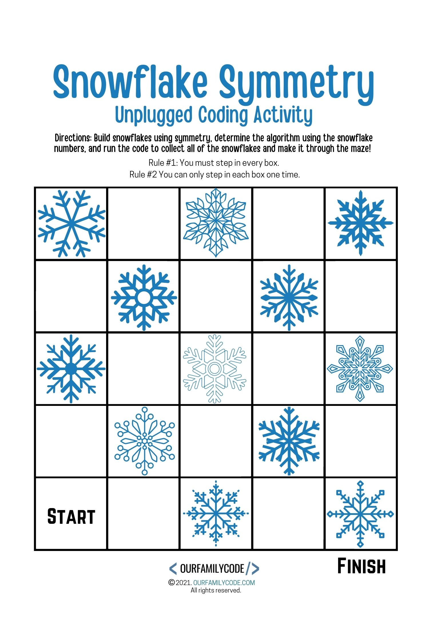 snowflake symmetry unplugged coding worksheet