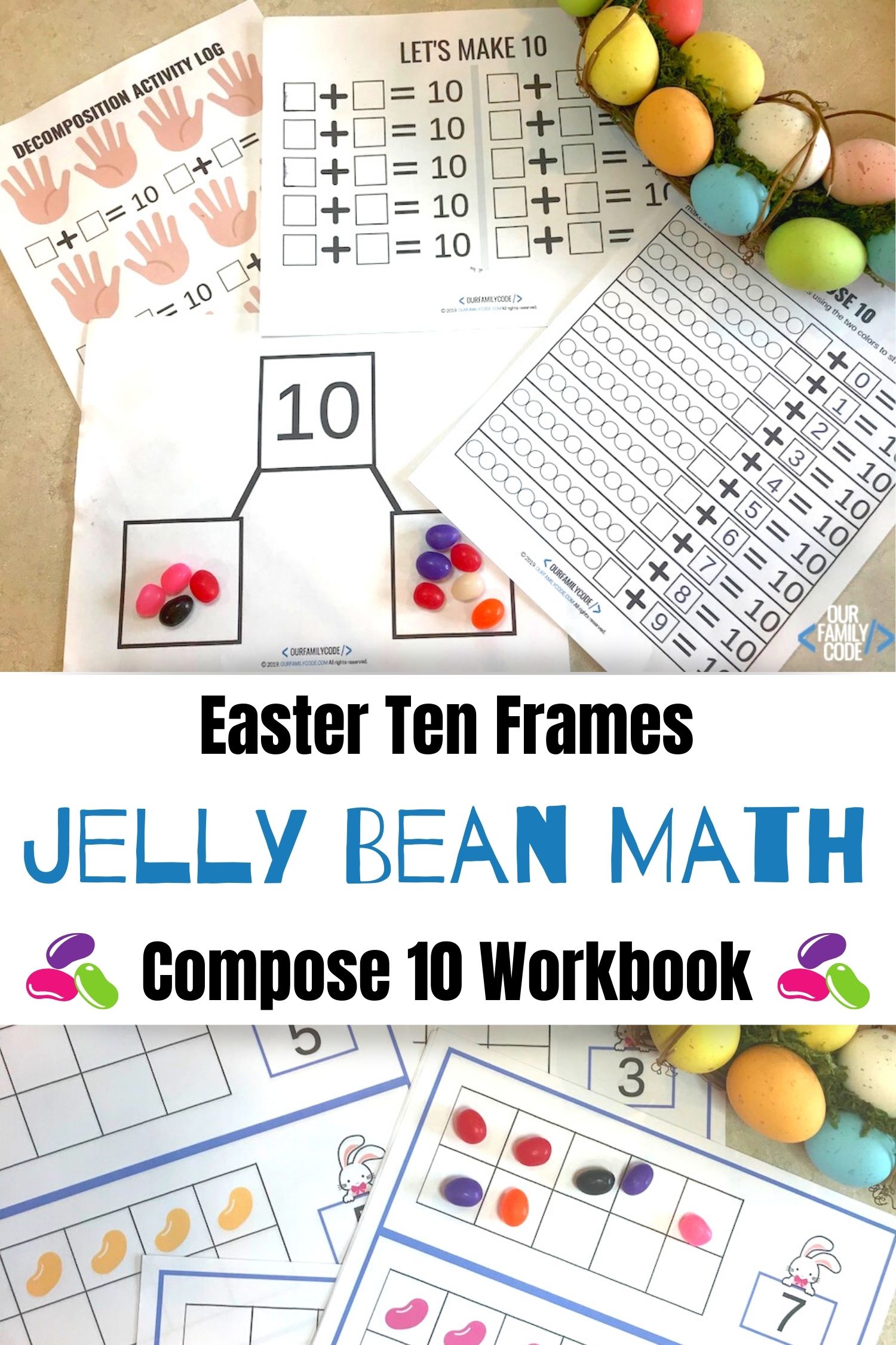 A picture of easter ten frames compose ten workbook.