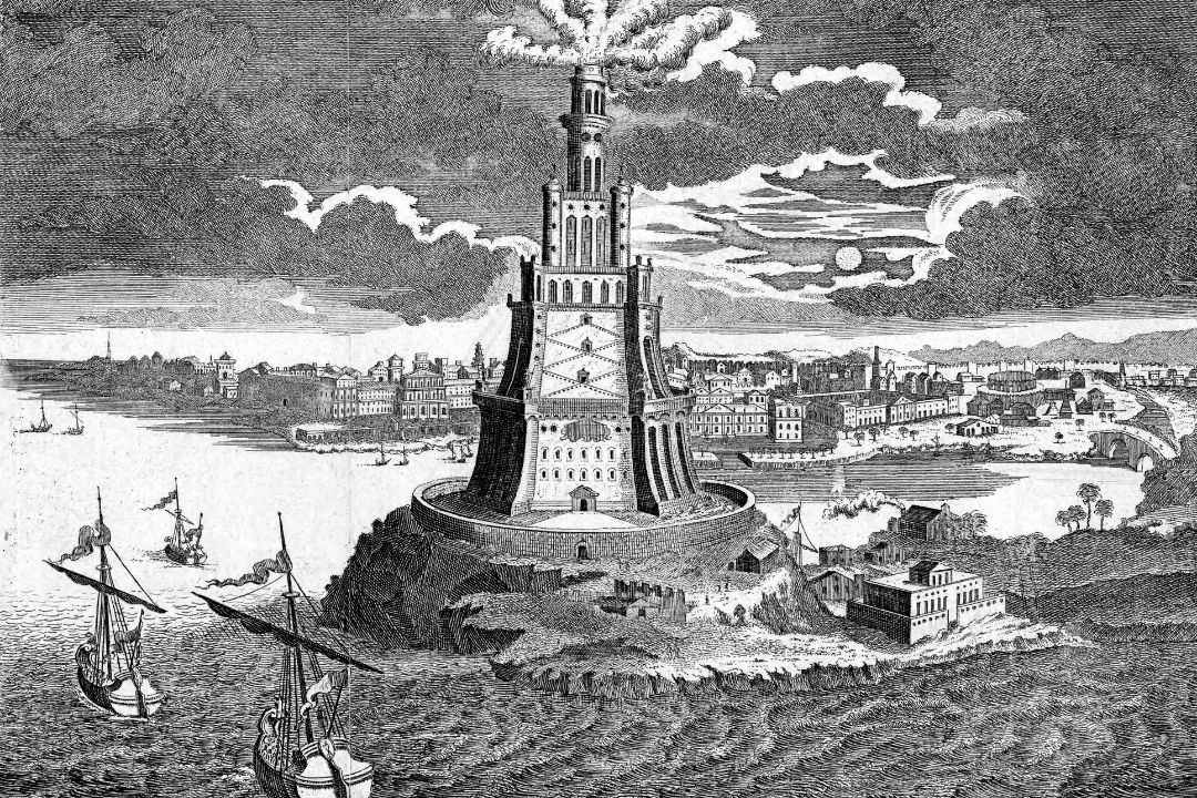 A picture of a drawing of the Lighthouse of Alexandria.