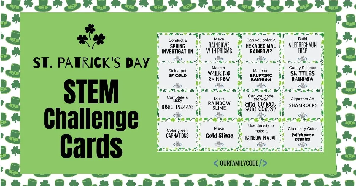 St. Patrick's Day STEM Challenge Cards bh fb St. Patricks Day stem challenge cards A picture of st. patrick day stem challenge card post header.