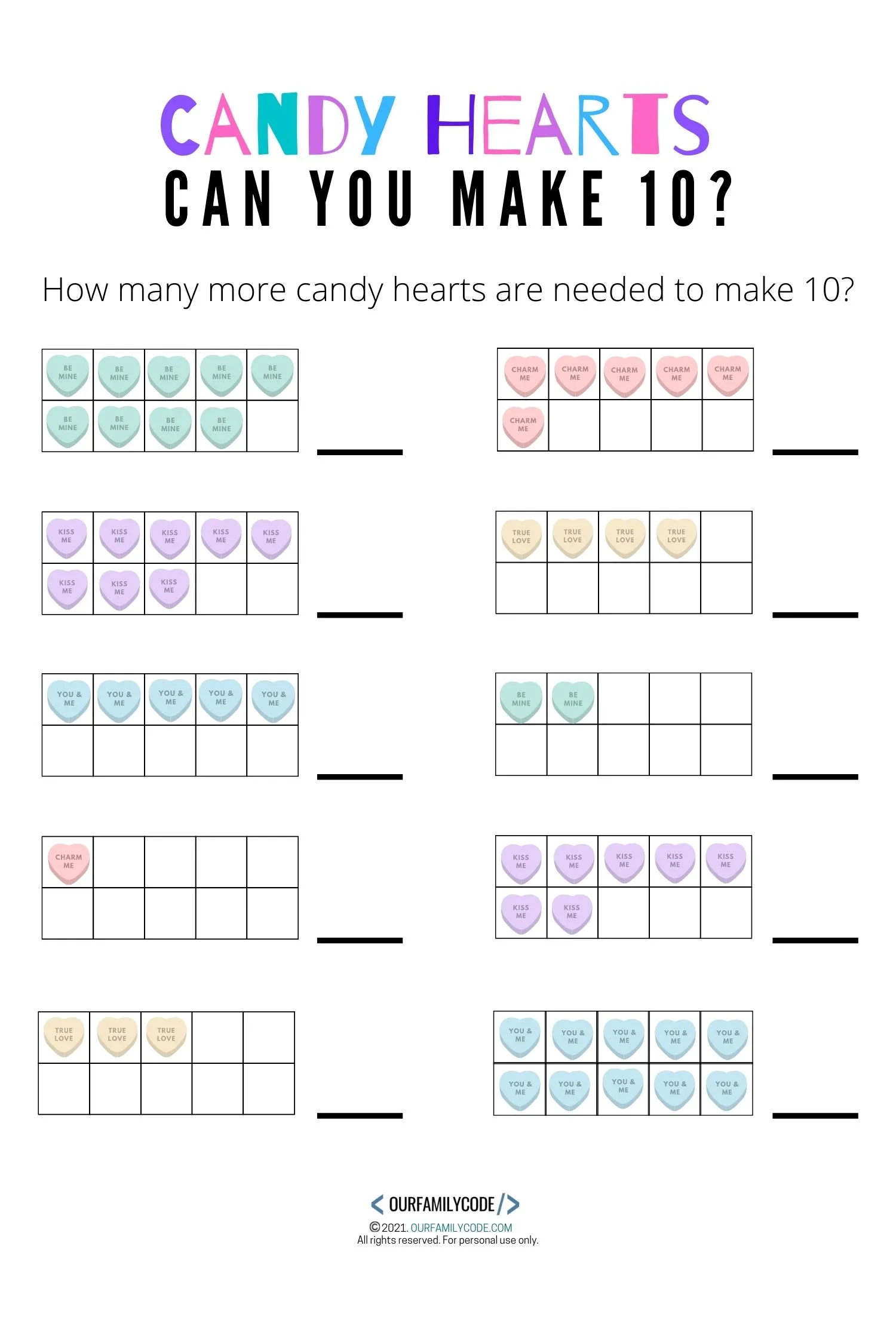 can you make 10 candy heart math