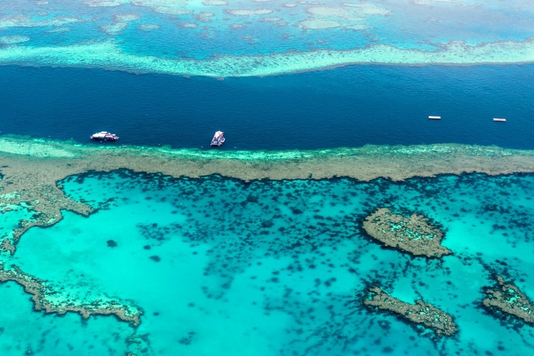 An aerial picture of the Great Barrier Reef.