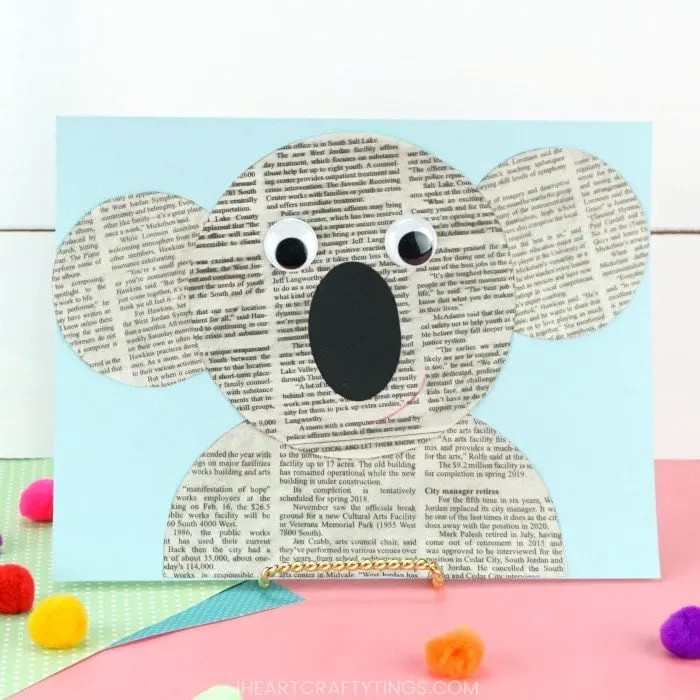 newspaper koala craft 1 These recycled crafts and activities for kids are a great way to reuse recycling materials and learn about protecting our environment!