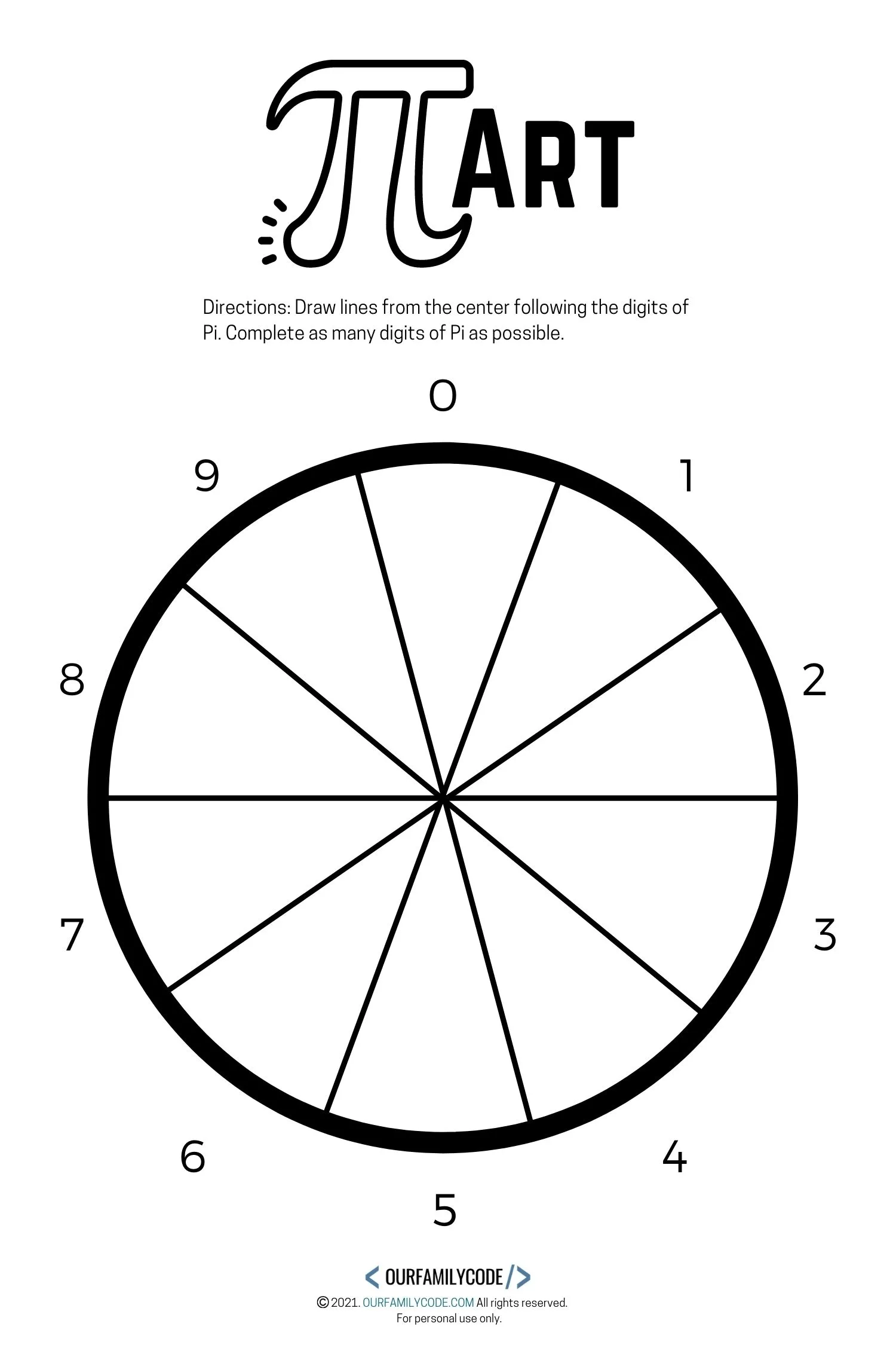 A picture of a Pi art worksheet to visualize the first 100 digits of Pi.
