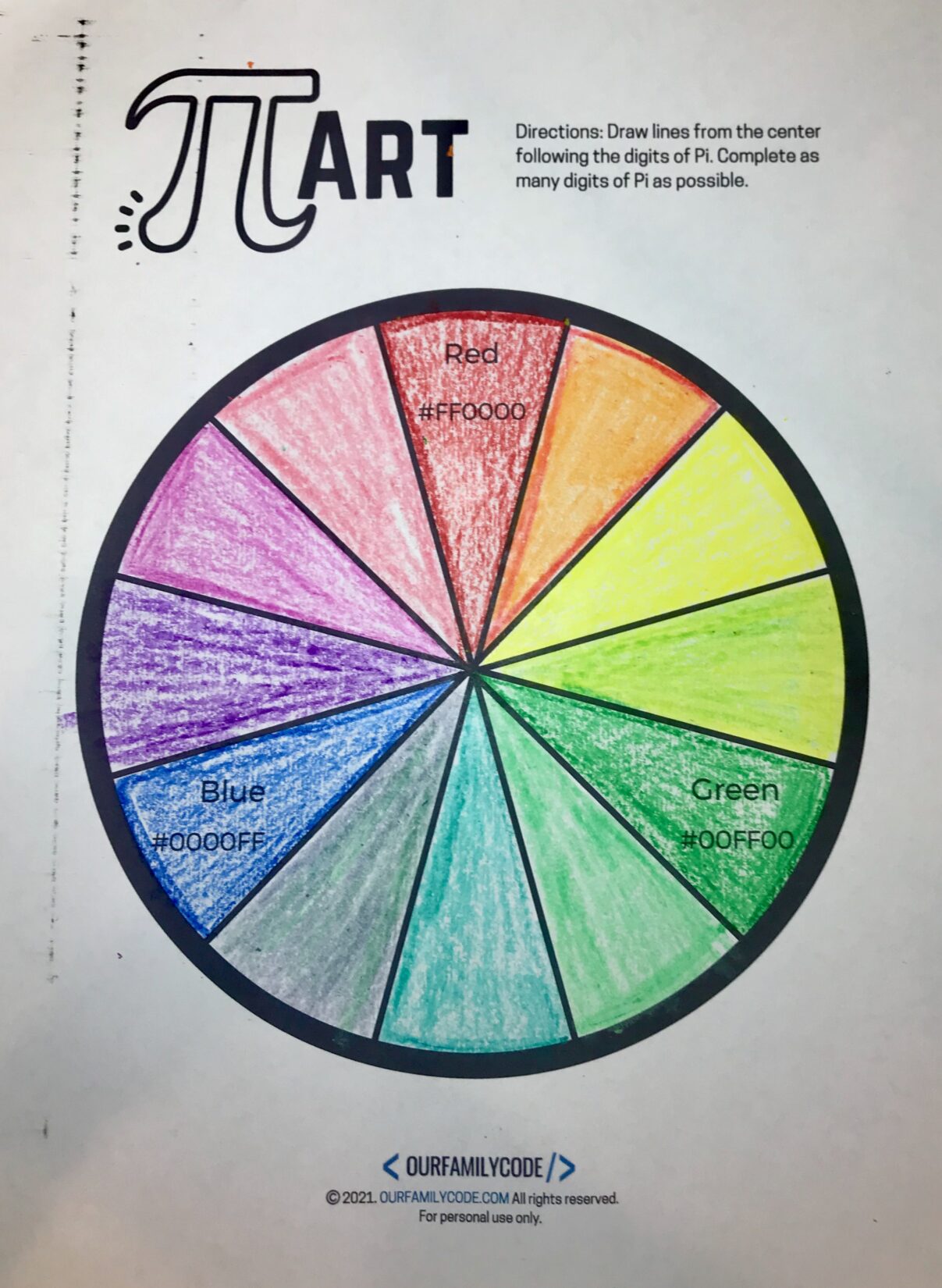 First 100 Digits of Pi Color Wheel Activity - Our Family Code