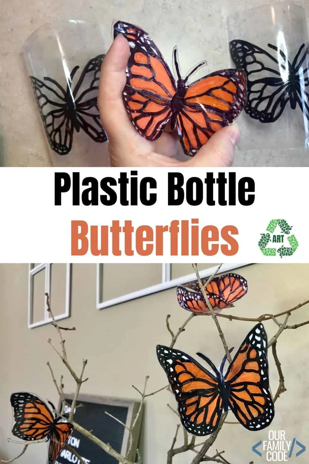 A picture of plastic bottle butterflies recycled art activity image.