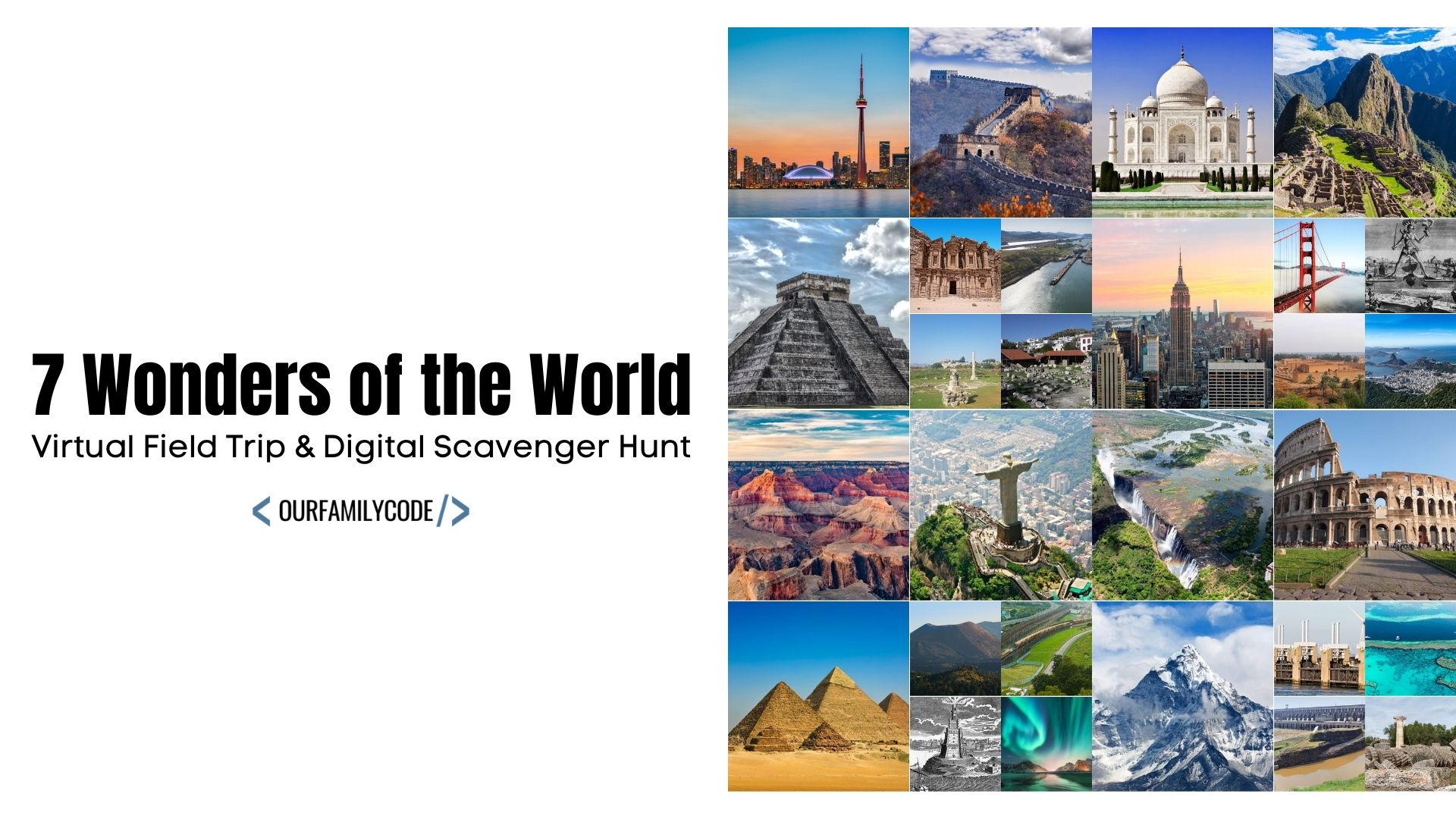 A picture of the seven wonders of the world virtual field trip and digital scavenger hunt blog header.