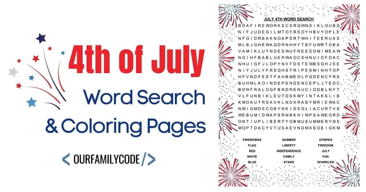 july 4th word search and fireworks coloring pages our family code