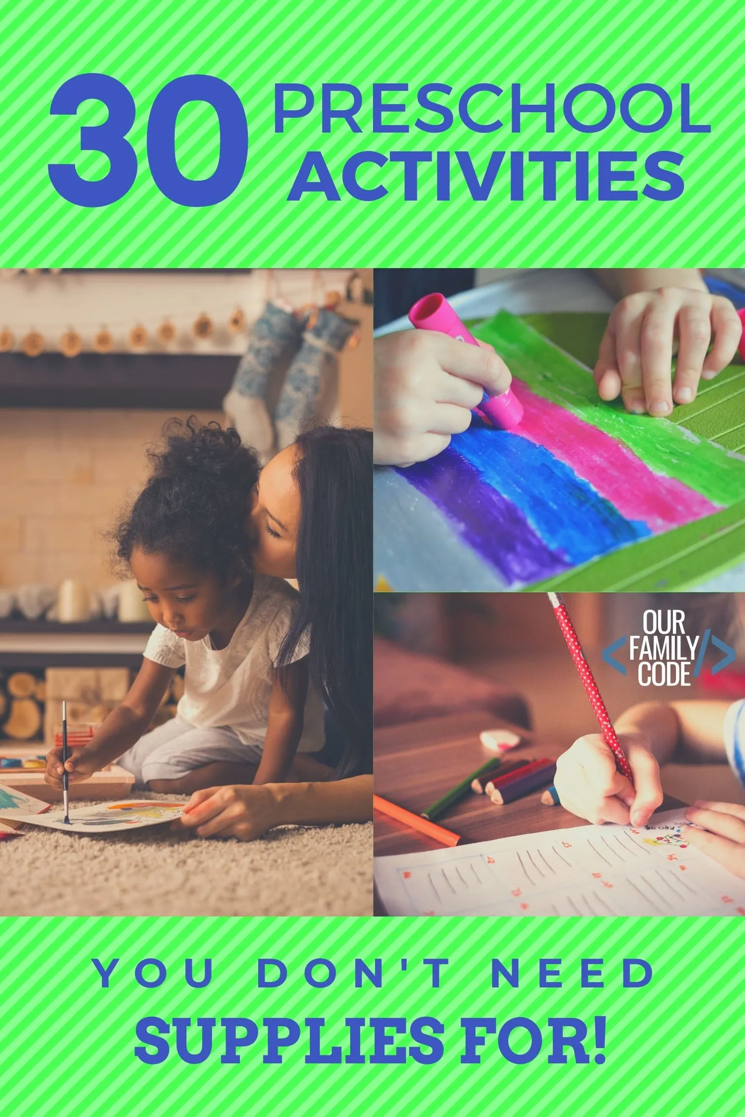 30 Screen-Free Activities You Can Do With Your Preschooler Today! #screenfree #preschoolactivities #kidactivities #freeactivitiesforkids #toddleractivities #easyactivitiesforkids