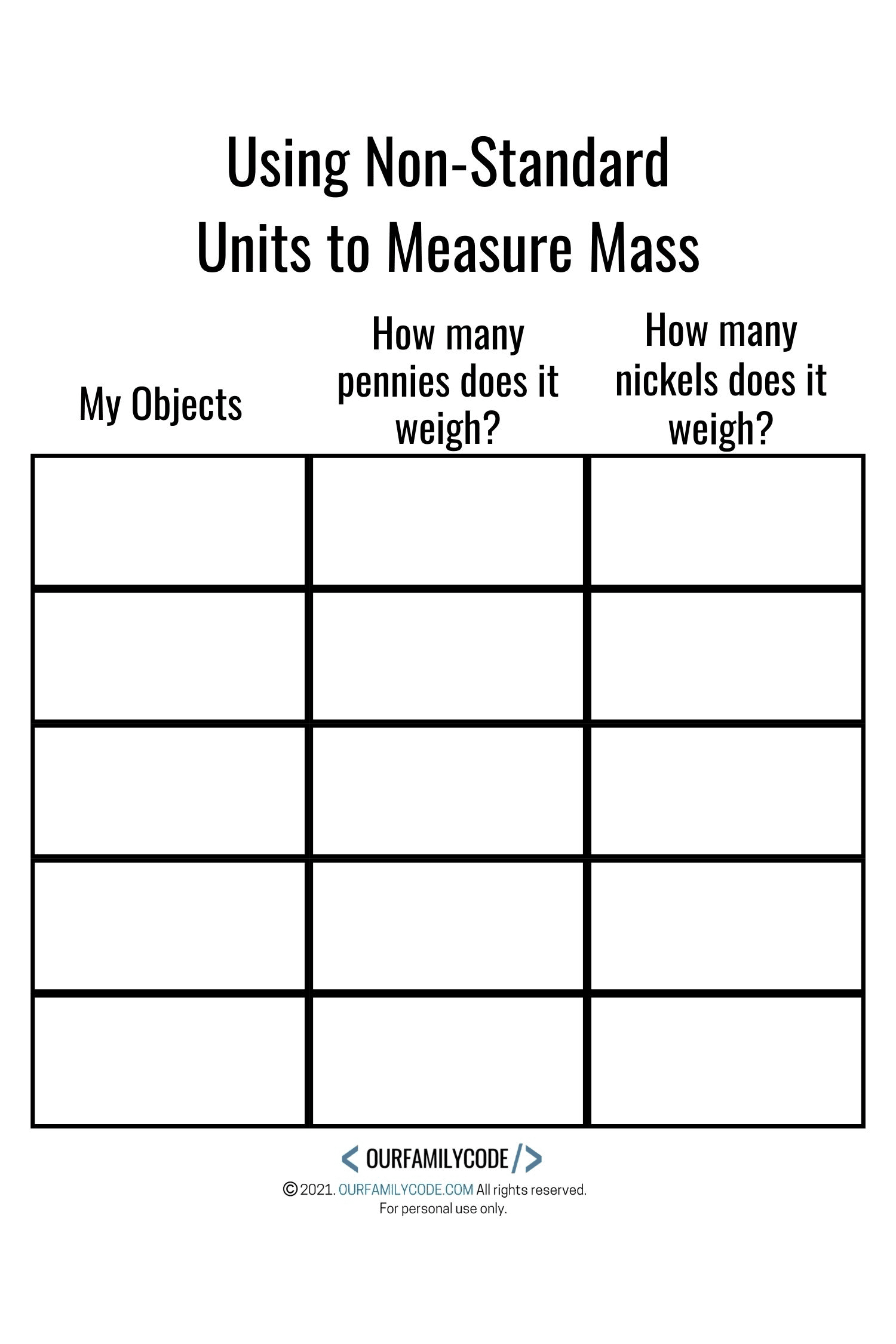 Balance Scale Workbook - Record Mass in Pennies and Nickels