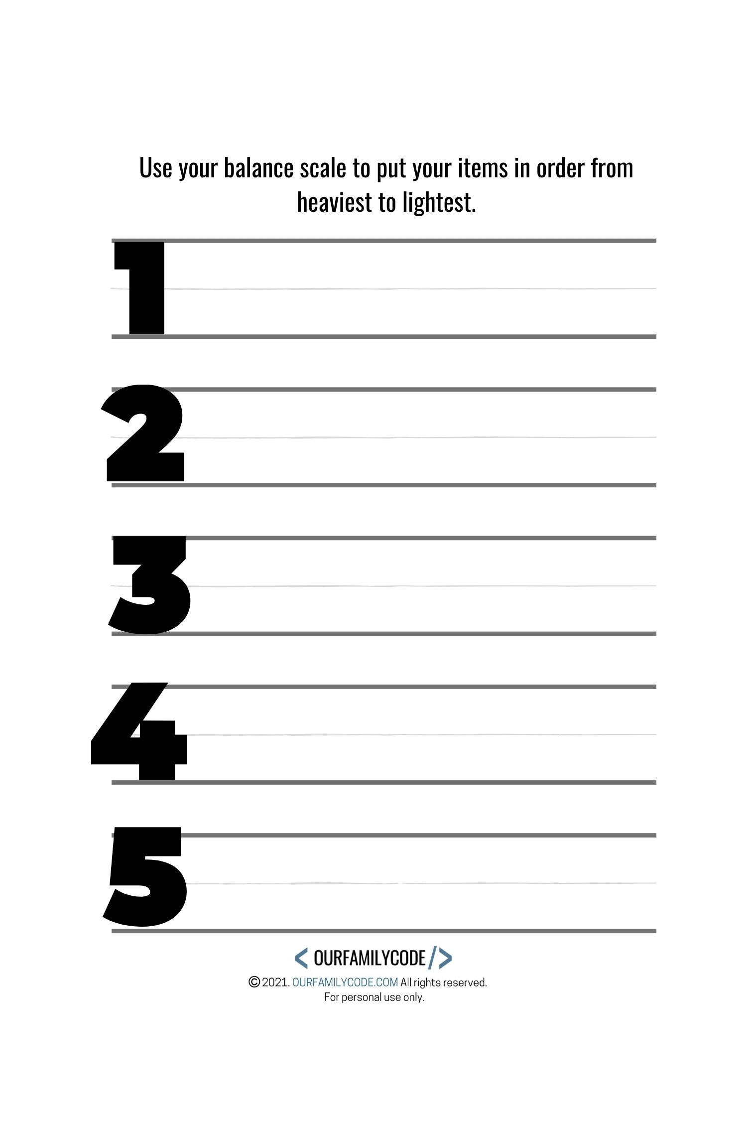 Balance Scale Workbook - Sort Objects by Mass