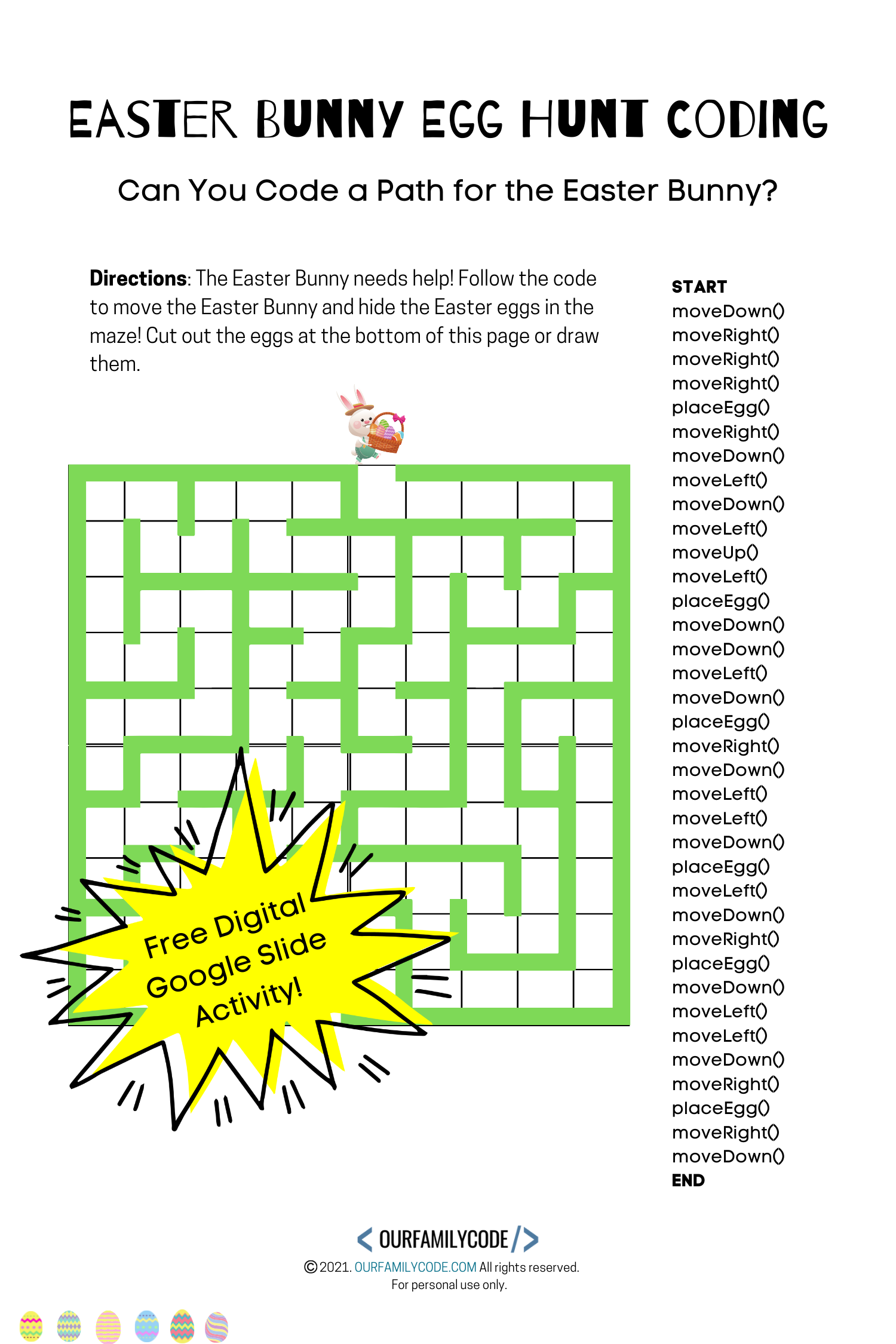 Easter Bunny Egg Hunt Coding Activity for Kids worksheet