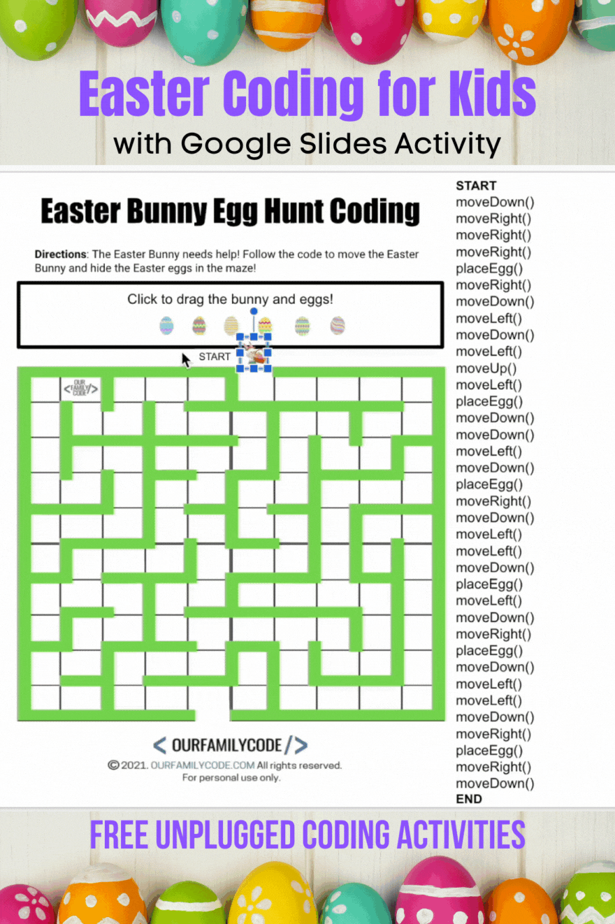 Easter unplugged coding activity for kids This elementary egg hunt coding activity is a great Easter-themed way to introduce the basics of computer programming to kids in Kindergarten through 5th grade.