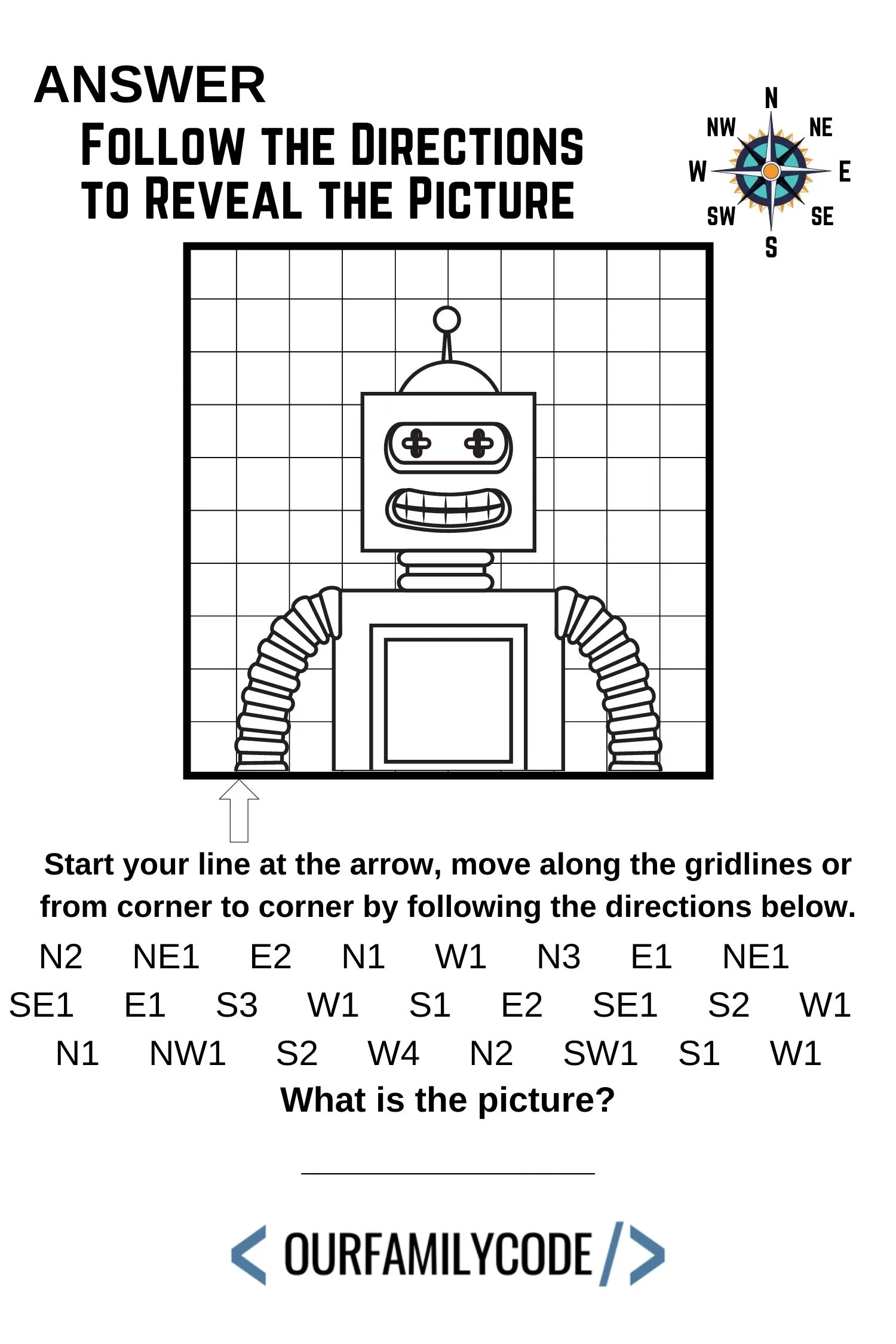 directional drawing workbook page robot