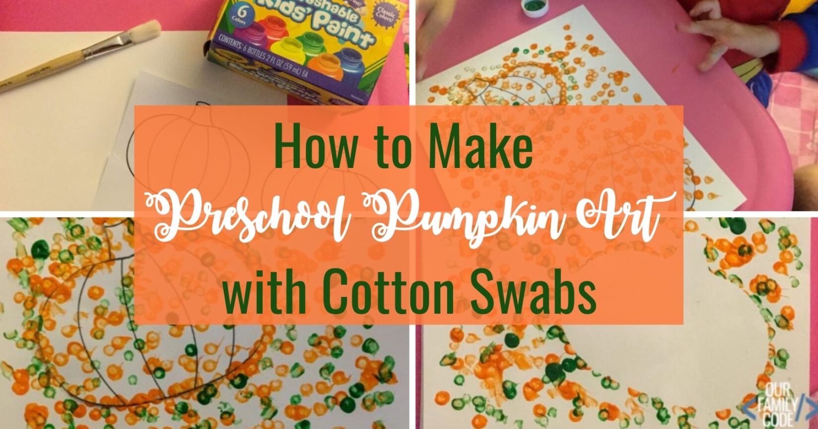 Pumpkin painting activity using cotton swabs for preschoolers
