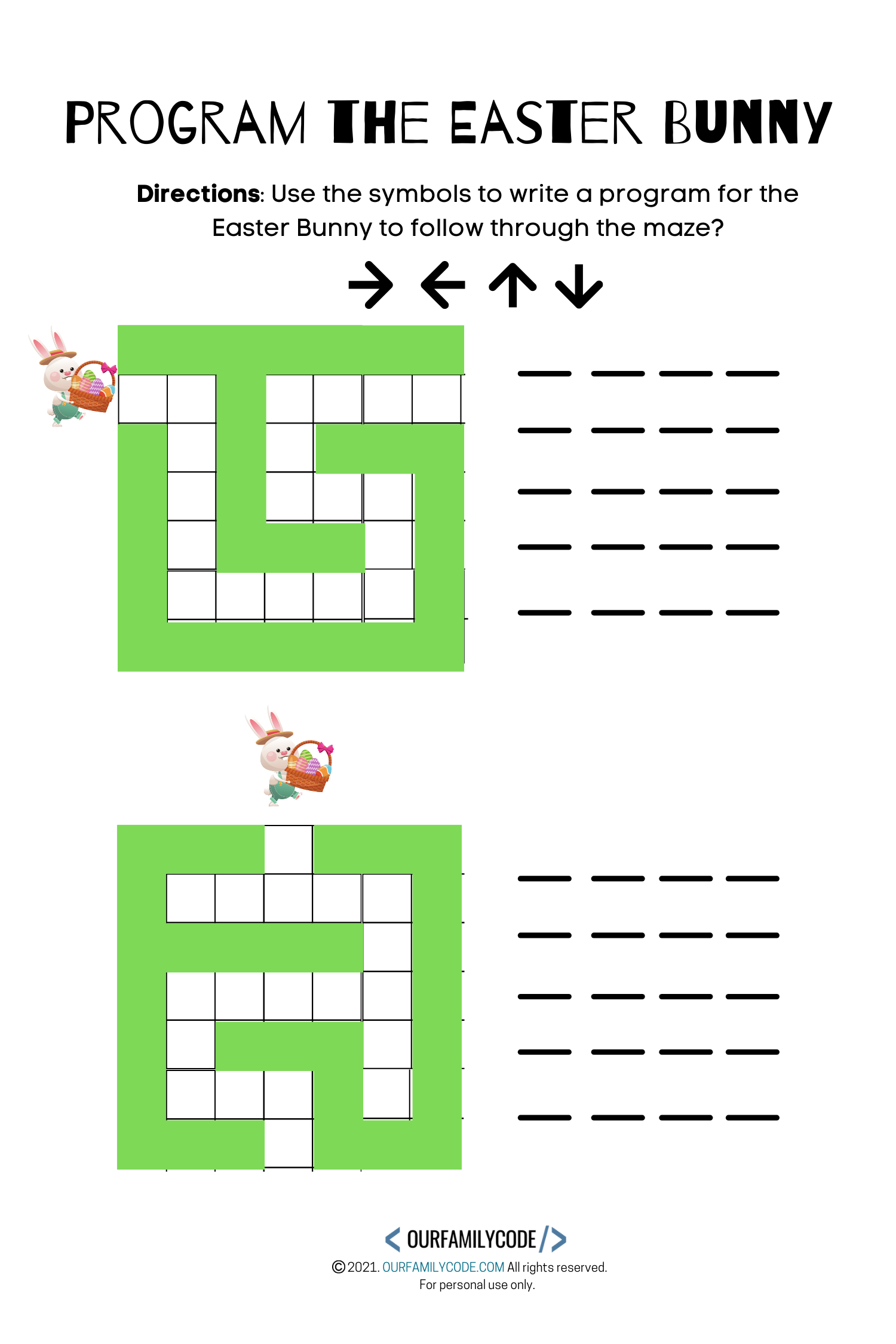 Easter Bunny Egg Hunt Coding Activity for Kids worksheet