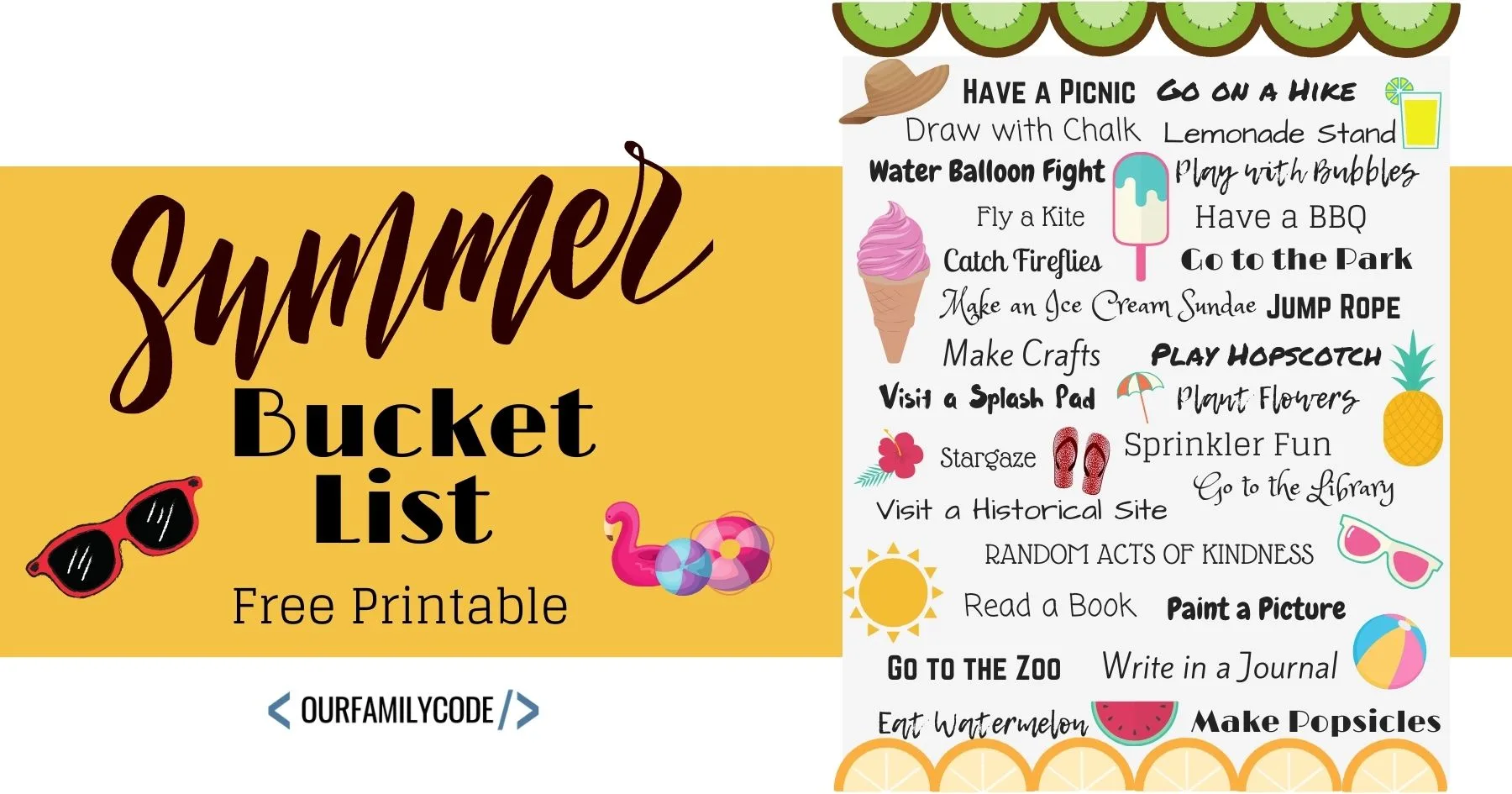 FREE Editable, Summer Bucket List for the Family - Blossom & Become