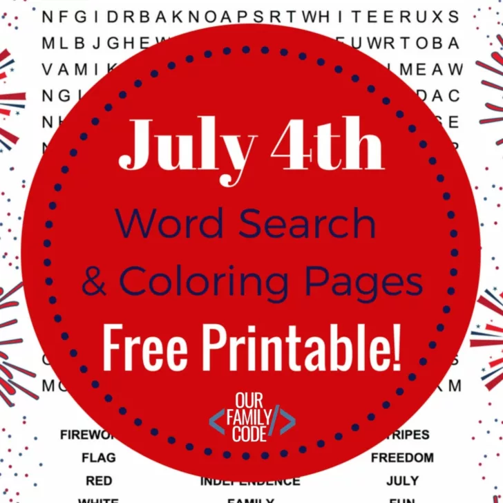 Grab a free July 4th Word Search printable & coloring pages to celebrate Independence Day! #july4th #fourthofJuly #independenceday #freebie #freeprintable #wordsearch #kidwordsearch