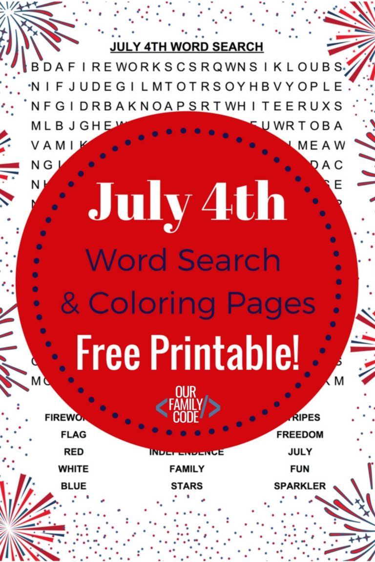 Grab a free July 4th Word Search printable & coloring pages to celebrate Independence Day! #july4th #fourthofJuly #independenceday #freebie #freeprintable #wordsearch #kidwordsearch