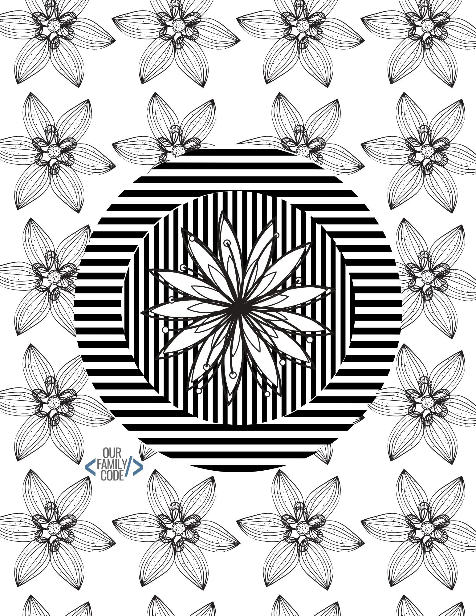 What Is Op Art? Optical Illusion Art Activities for Kids optical illusions coloring page 1 Optical illusion coloring book design 1 with a black-and-white pattern to color