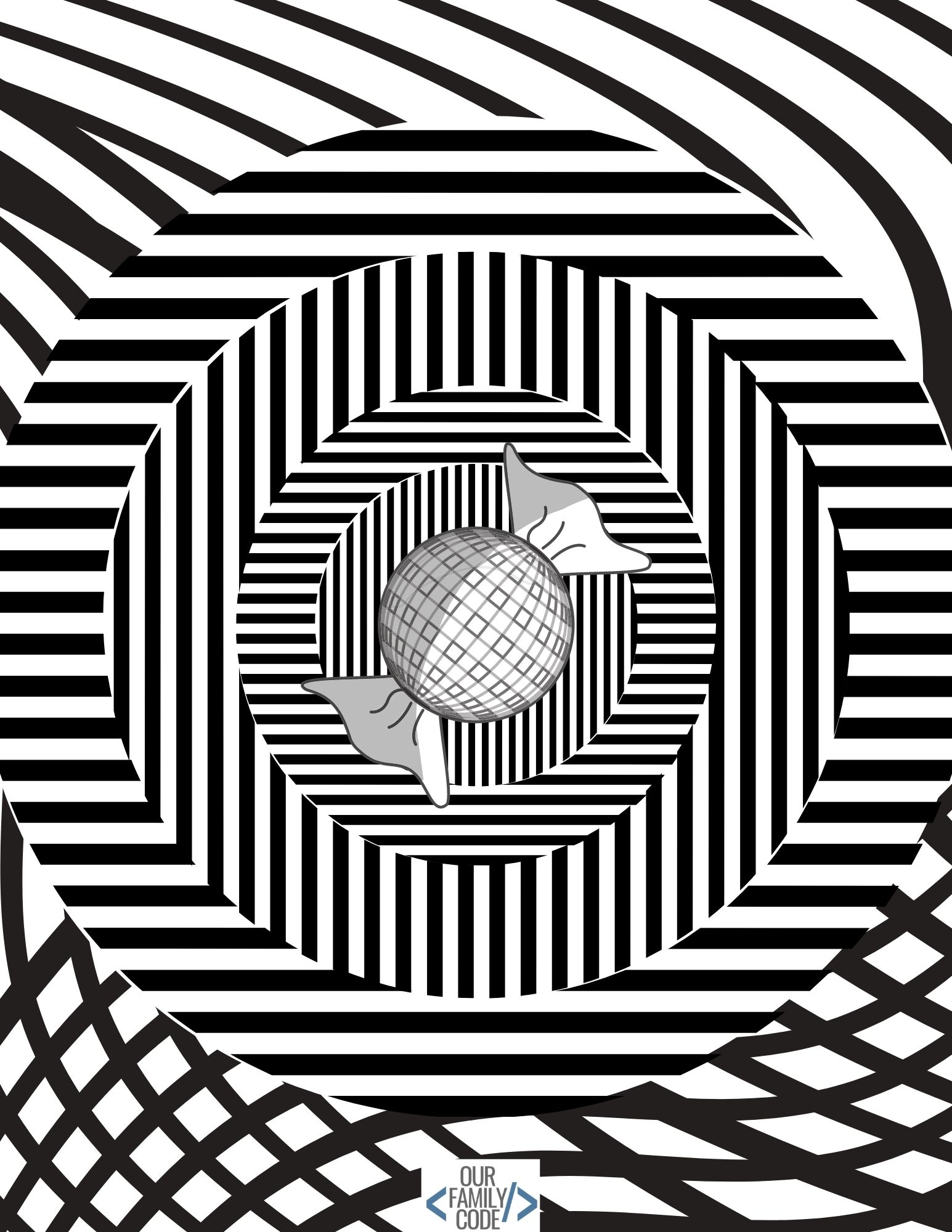 What Is Op Art? Optical Illusion Art Activities for Kids optical illusions coloring page 18 Optical illusion coloring book design 18 with a black-and-white pattern to color