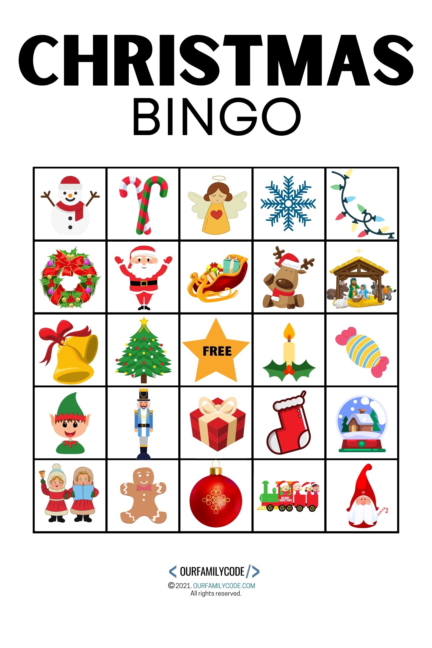A picture of a Christmas BINGO worksheet.