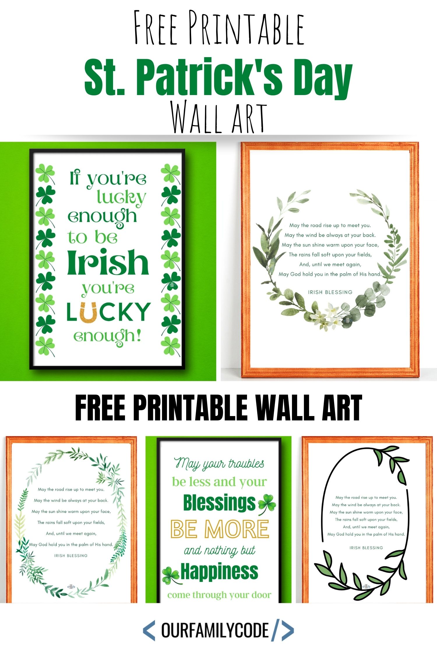 A picture of multiple free St. Patrick's Day printable signs.