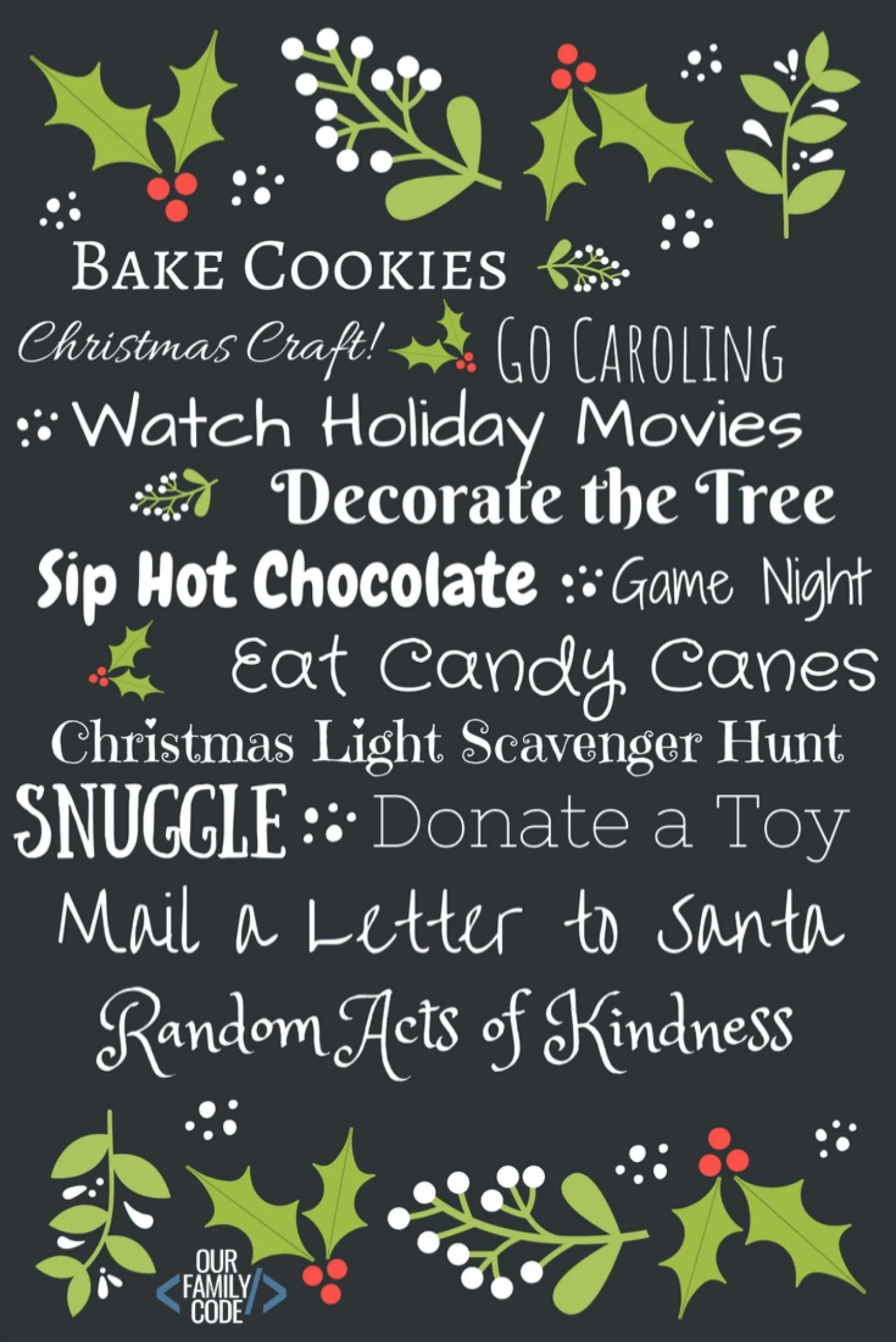 A picture of a family Christmas bucket list.