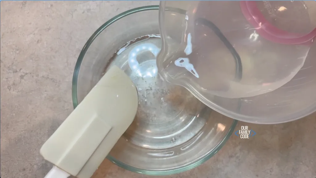 A picture of slime recipe mix glue and water.