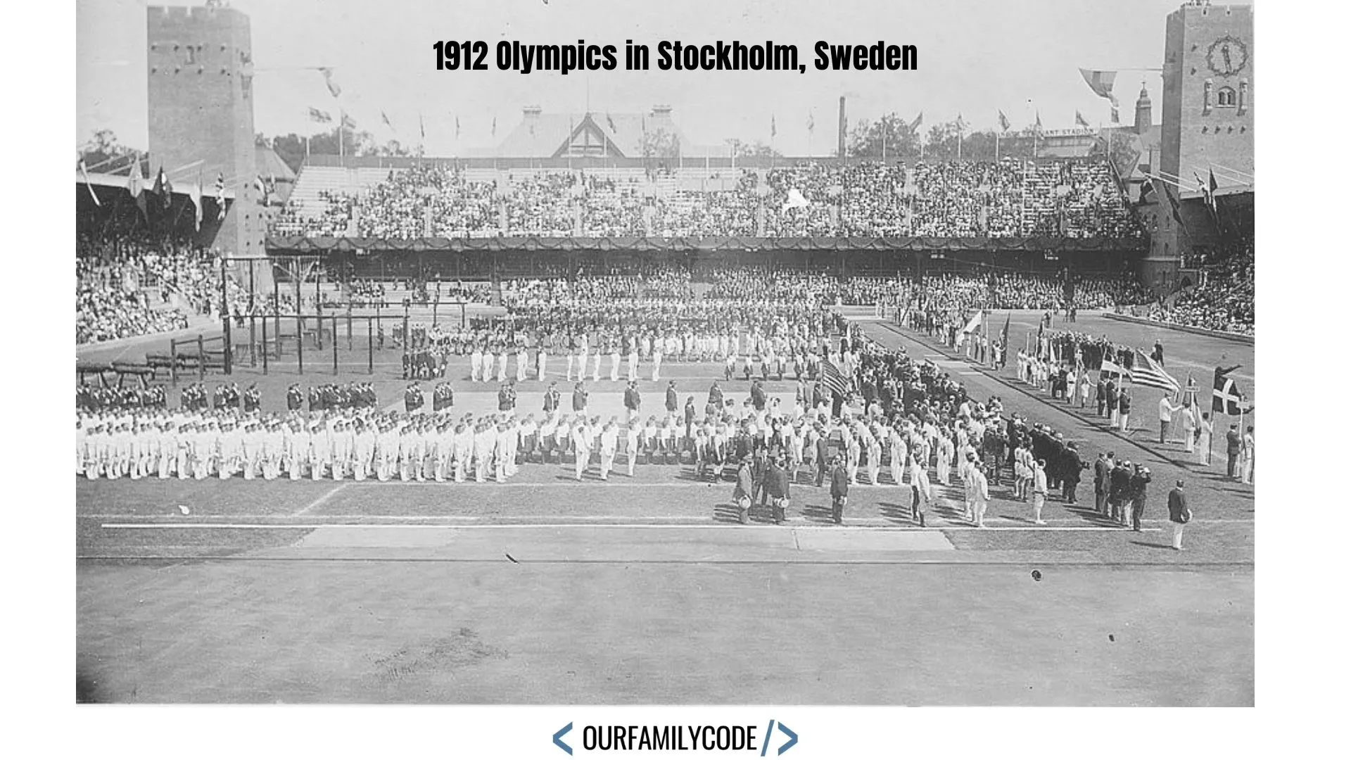 A picture of the opening ceremony of the 5th Olympic Games held in Stockholm, Sweden in 1912.