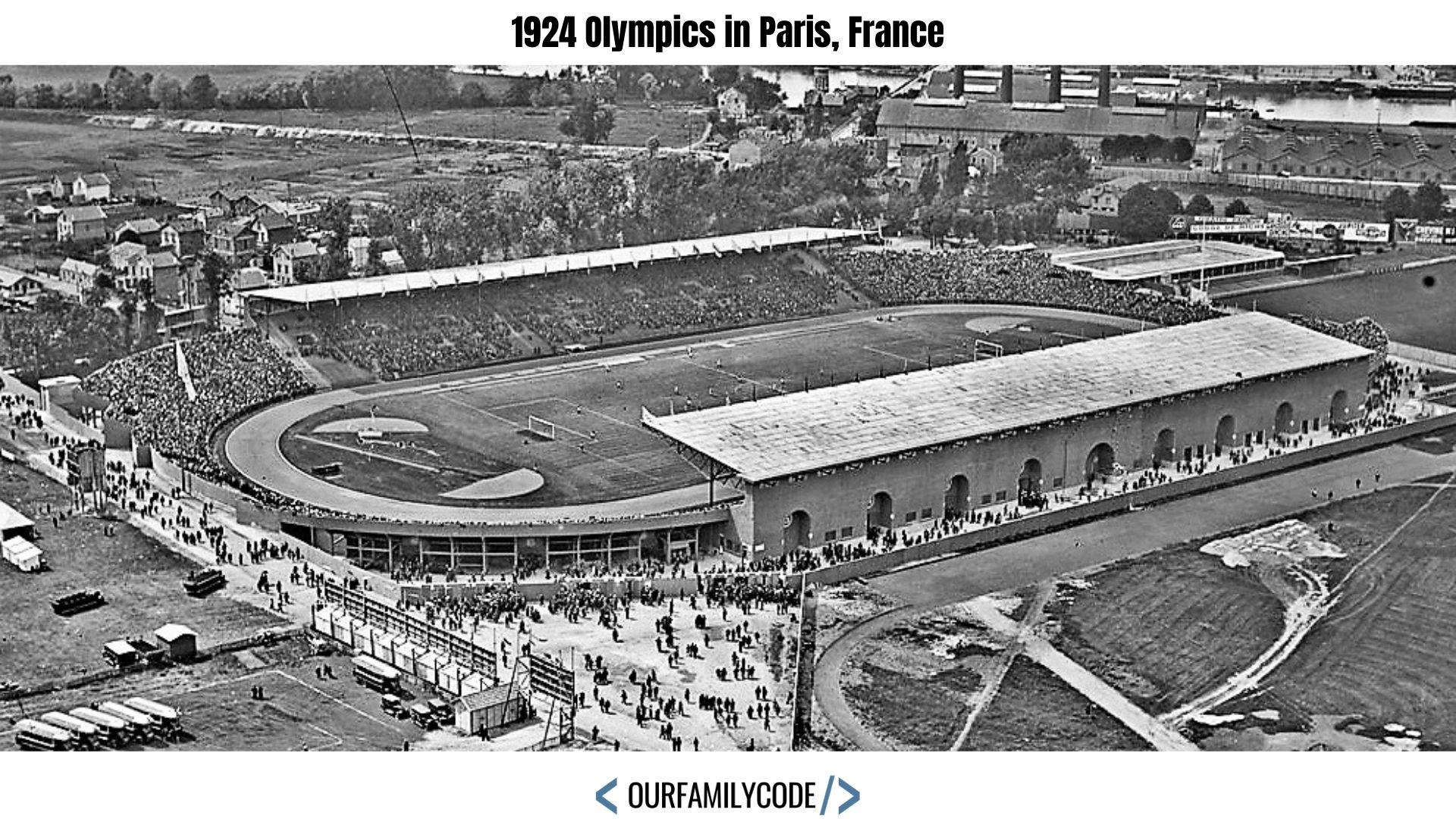 A picture of The Stade Olympique de Colombes during the Final Olympic Soccer Tournament in 1924.