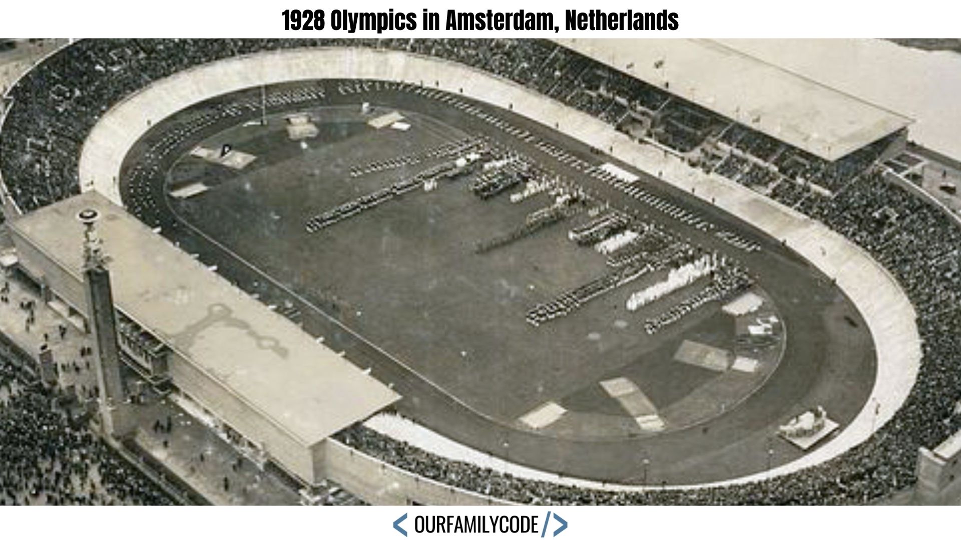 An aerial view of the (Amsterdam) Olympic Stadium during the opening of the Olympic Summer Games of 1928. 