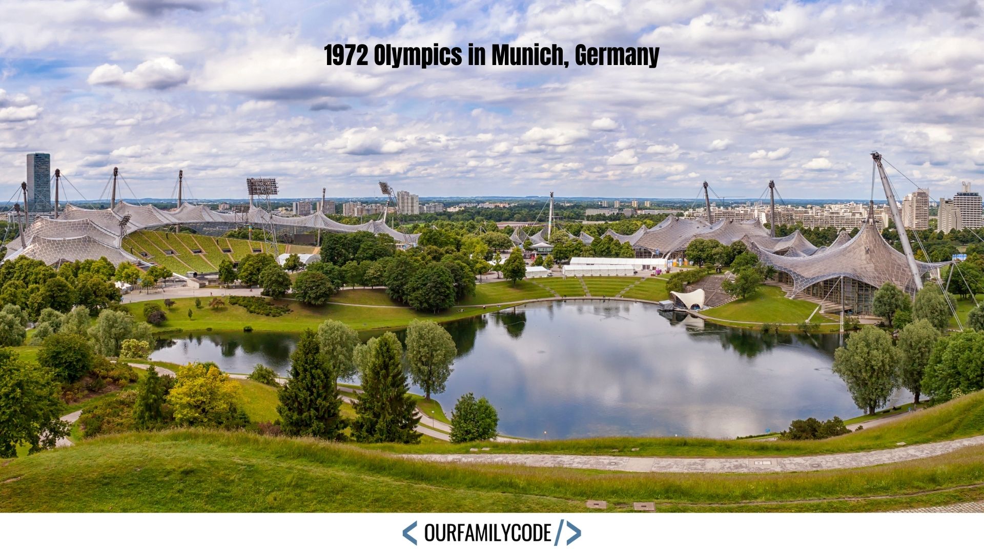 The Olympic Park "Olympiapark" was designed by architect Gunther Behnisch with canopies of acrylic glass held by metal ropes for the 1972 Summer Olympic Games in Munich, Germany.