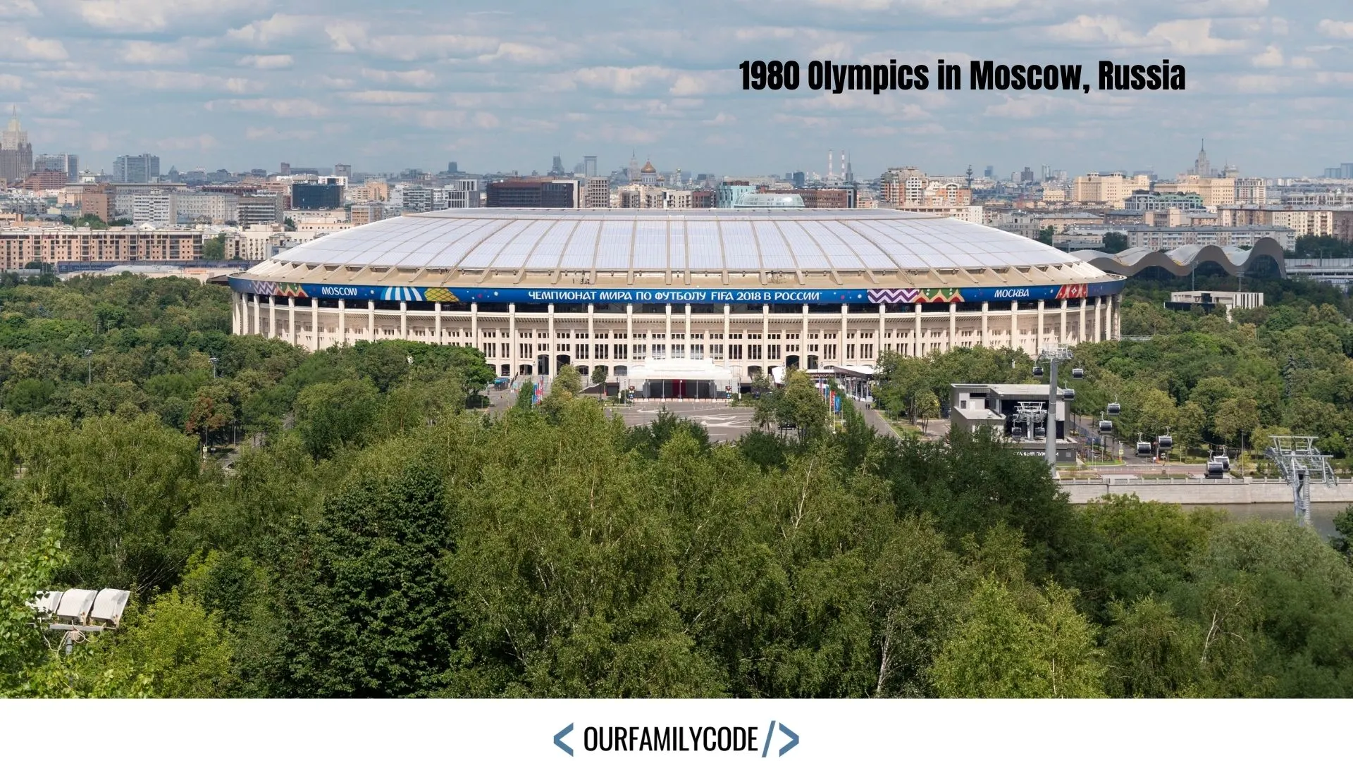 A picture of the Grand Sports Arena of the Luzhniki Olympic Complex, the main stadium of the 1980 Summer Olympic Games.