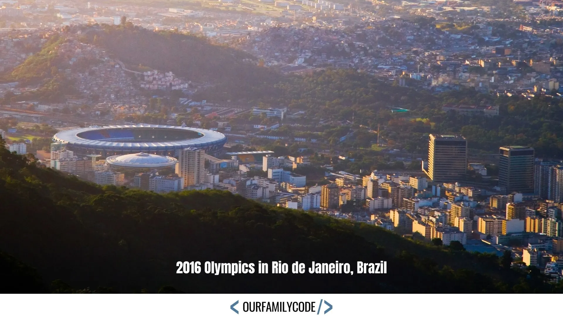 An aerial picture of Rio de Janeiro, Brazil with the Olympic Stadium from the 2016 Summer Olympic Games.