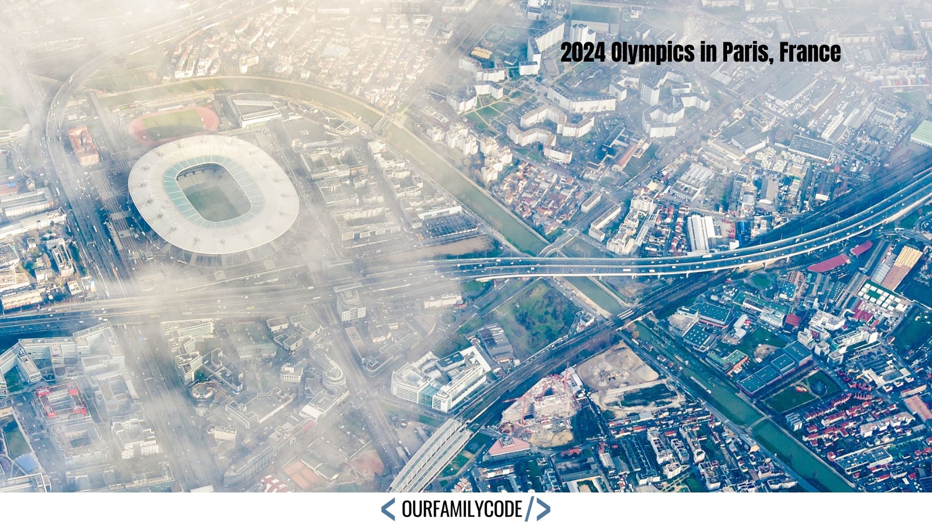 An aerial picture of Saint-Denis, France and the Stade de France that will be used for the Olympic Games in 2024.