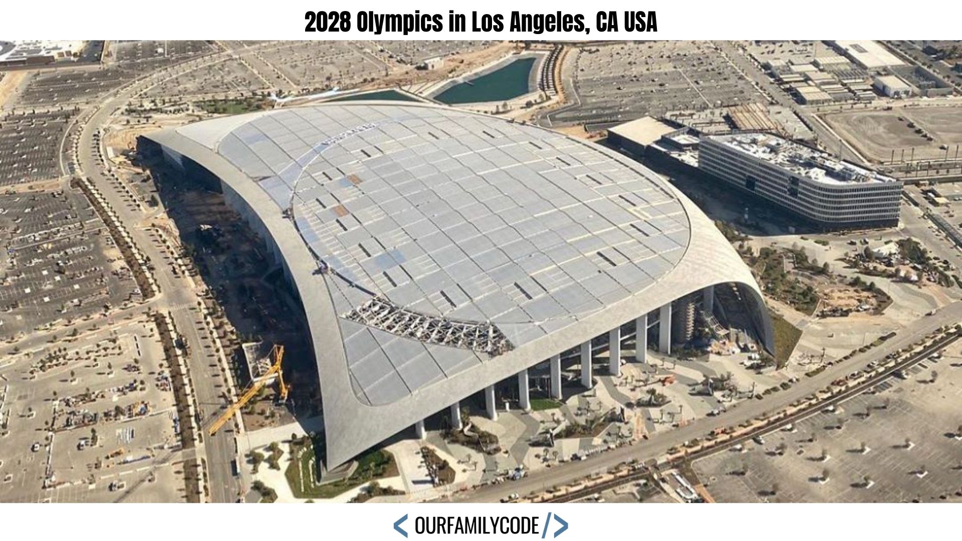 A picture of the SoFi Stadium in Los Angeles, CA that will be renamed and used for the opening and closing ceremonies of the 2028 Summer Olympic Games.