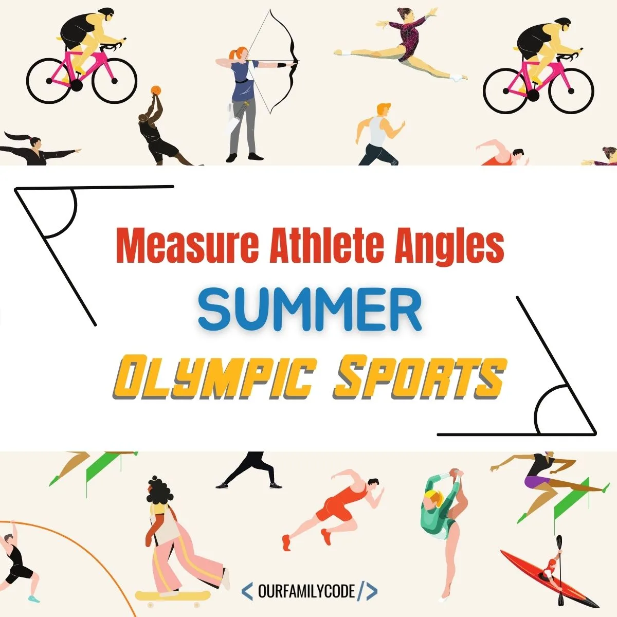 A picture of summer sport vectors on a tan background with text that reads "measure athlete angles summer olympic sports".