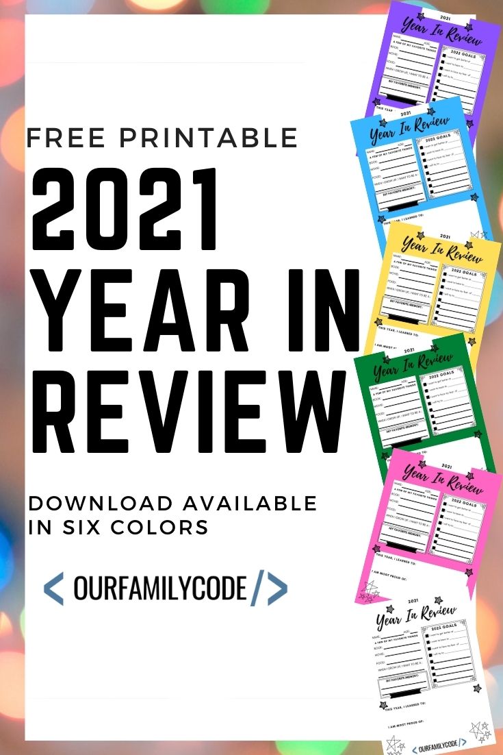 A picture of 2021 year in review printable worksheets.