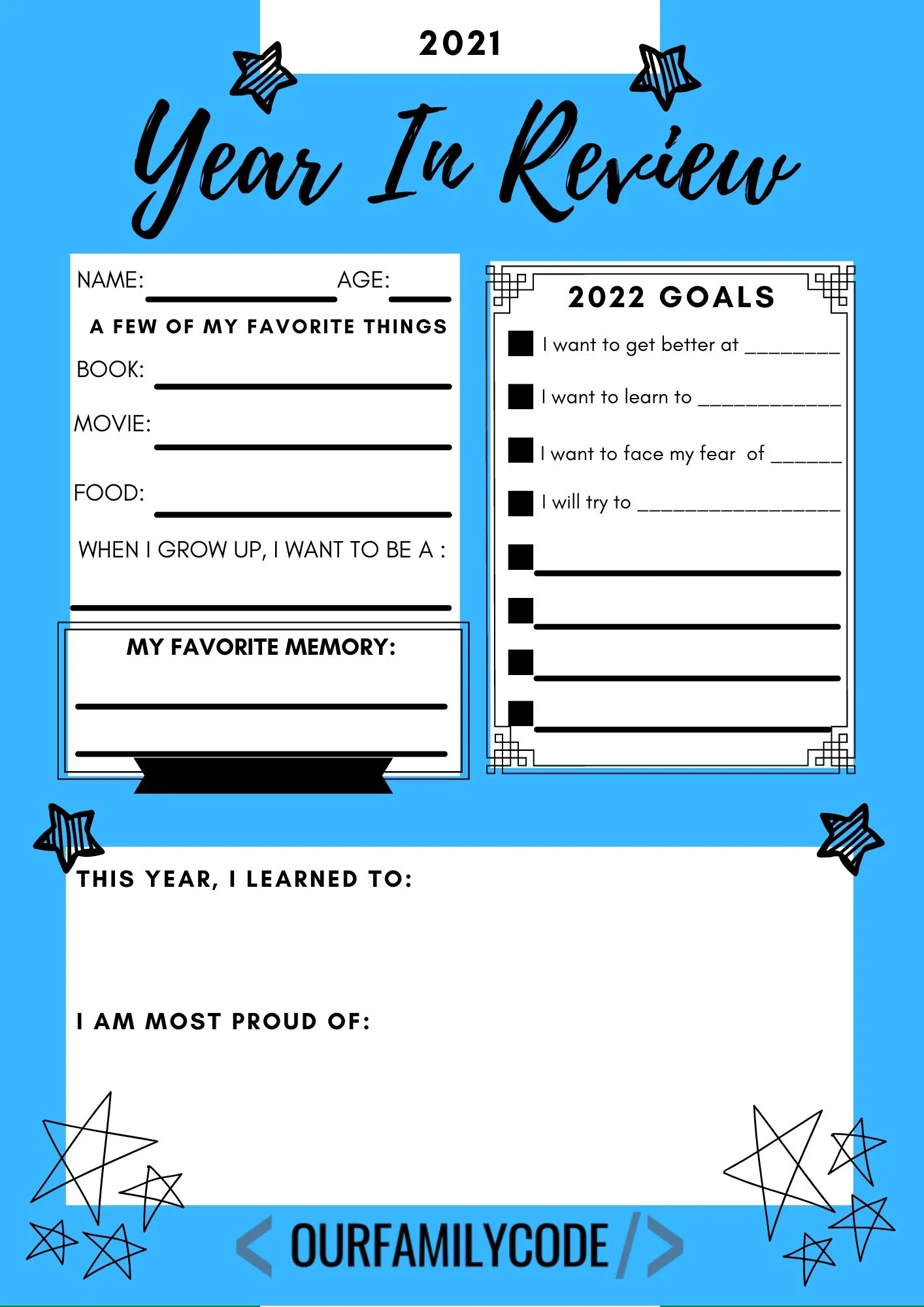 A picture of 2021 year in review printable worksheets.