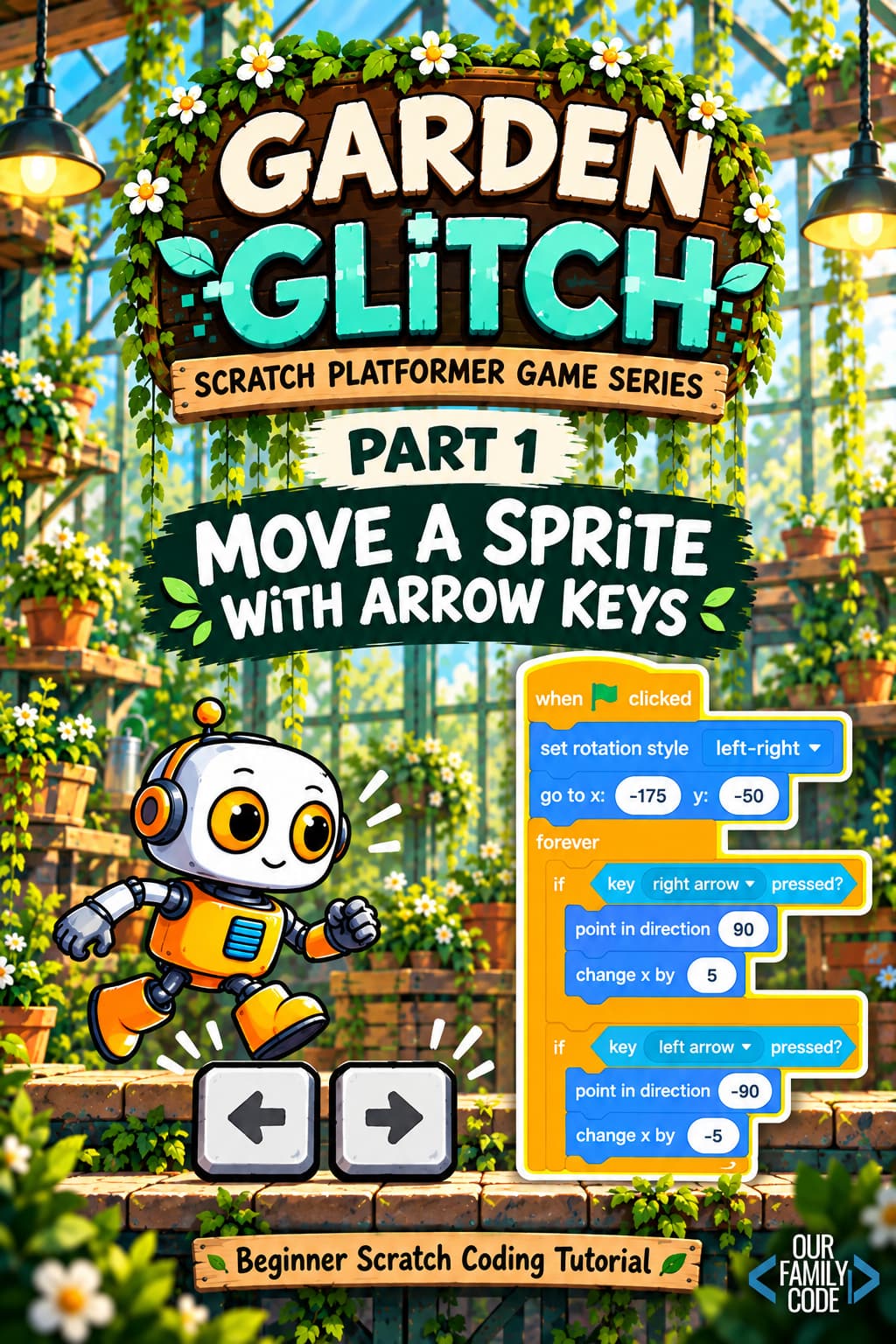 Scratch Player Movement: Move a Sprite with Arrow Keys Garden Glitch Part 1 Scratch Arrow Key Movement Garden Glitch Part 1 Scratch tutorial for moving a sprite with left and right arrow keys